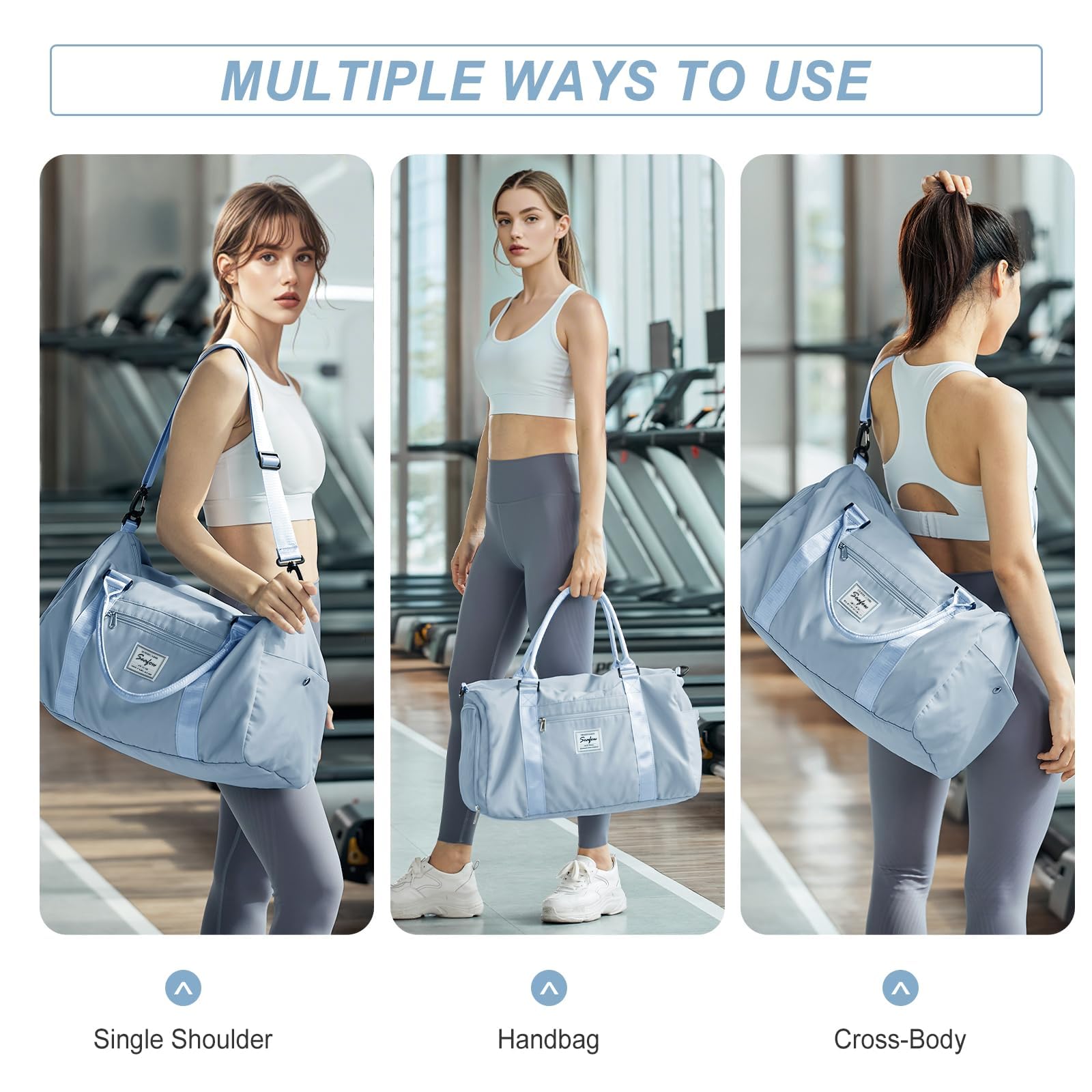 HYC00 Borsone Palestra Donna Uomo Borsa Sportiva con Scomparto Scarpe Borsone da Viaggio Sports Gym Bag Grande Borse da Palestra Piscina Donna Fitness Weekend Duffel Bag Borsa per Ospedale,H3-Azzurro