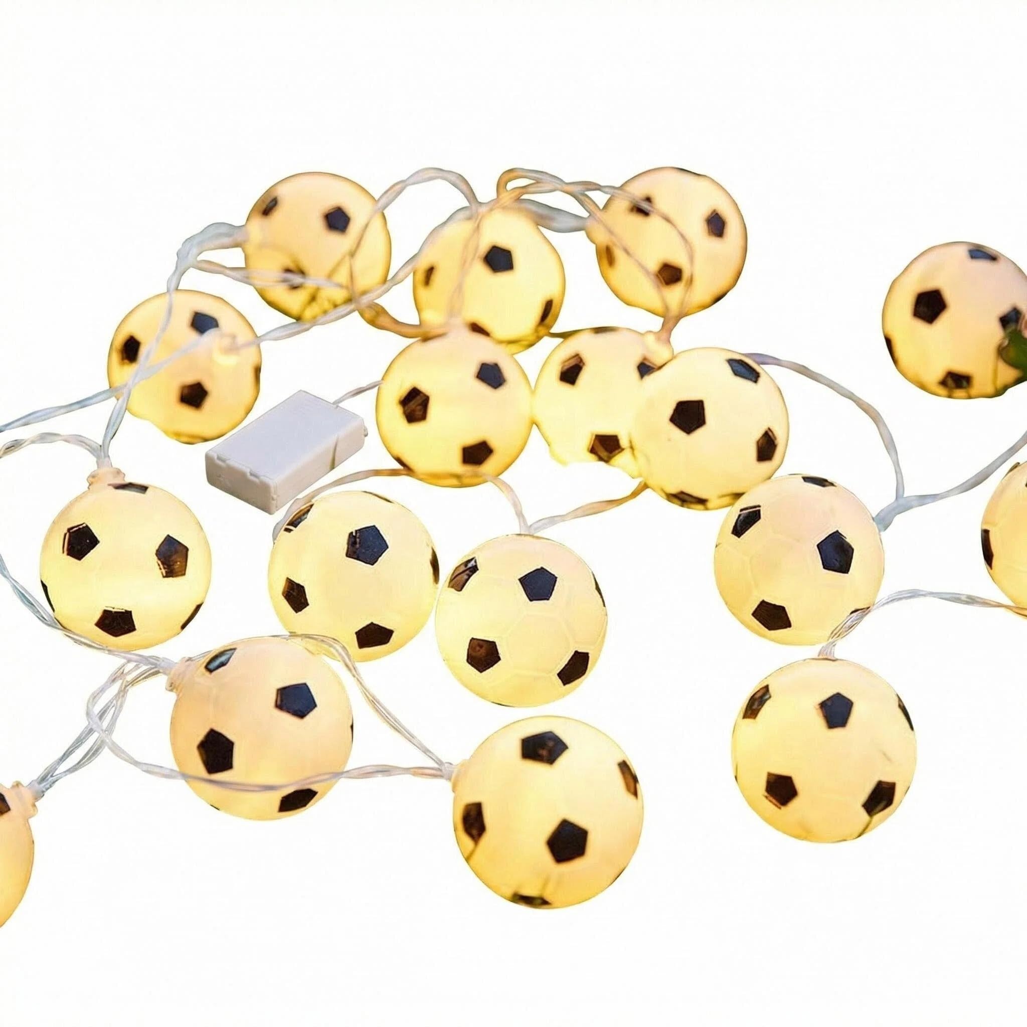 Copbopwn Football String Lights 2M 20Led Soccer Decorations Warm White String Lights Battery Operated Soccer Ball Decoration for Sports Theme Party Bedroom Bar Restaurant Mall Event Decorations