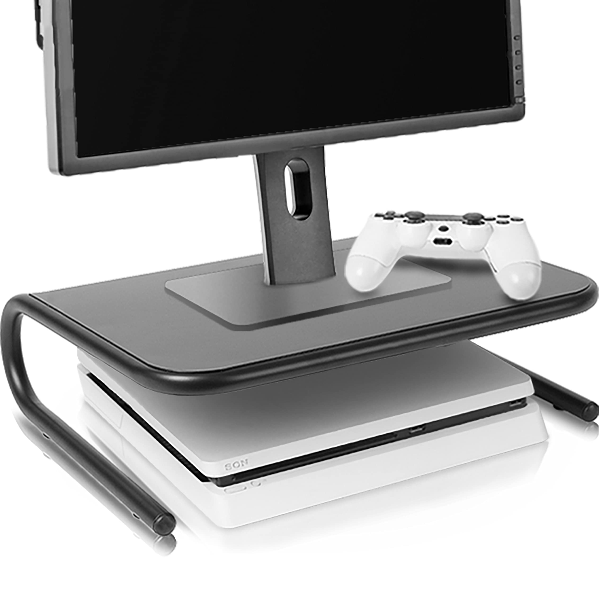 Duronic DM071 Supporto monitor | Supporto Laptop per scrivania 24 x 35 cm | Mobile per schermo capacità fino a 10 kg | Rialzo ergonomico per schermo Nootebook e stampante | Piattaforma nero