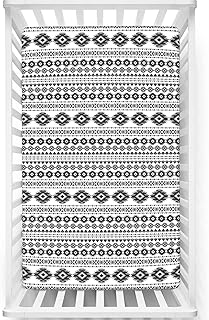 Aztec Themed Fitted Mini Crib Sheets,Portable Mini Crib Sheets Toddler Bed Mattress Sheets-Crib Mattress Sheet or Toddler Bed Sheet, 24â€œ x38â€œ,White Black Grey