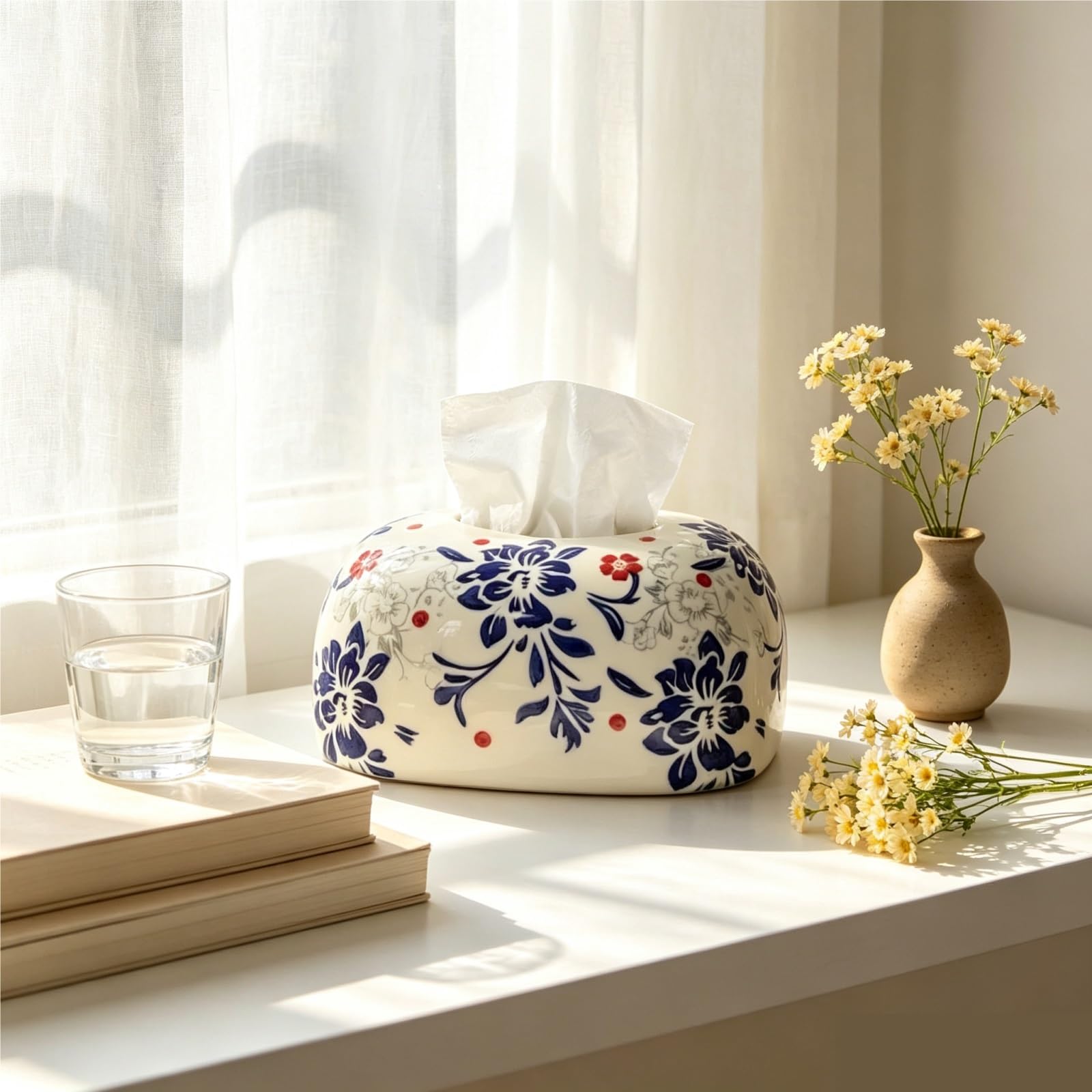 Pojemnik na chusteczki nowe pudełko na chusteczki porcelanowe niebiesko-białe chińskie must-have do pokoju gościnnego