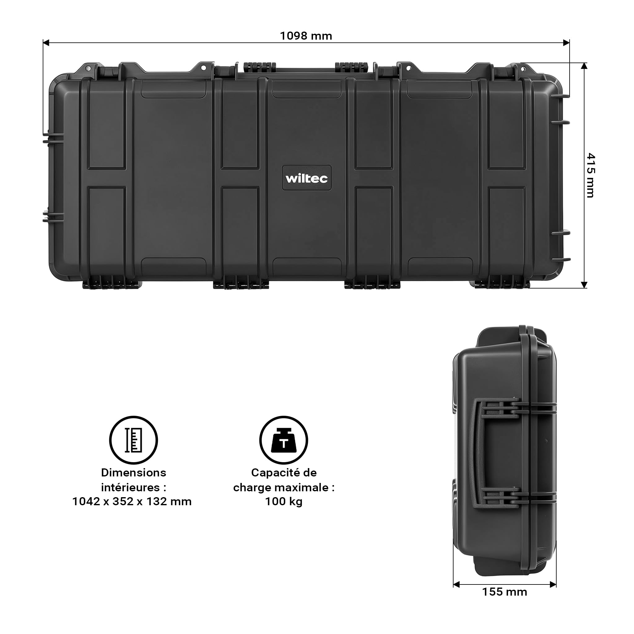 WilTec Mallette pour Armes Noire Rembourrage en Mousse, 4 serrures de sécurité Étui Coffret