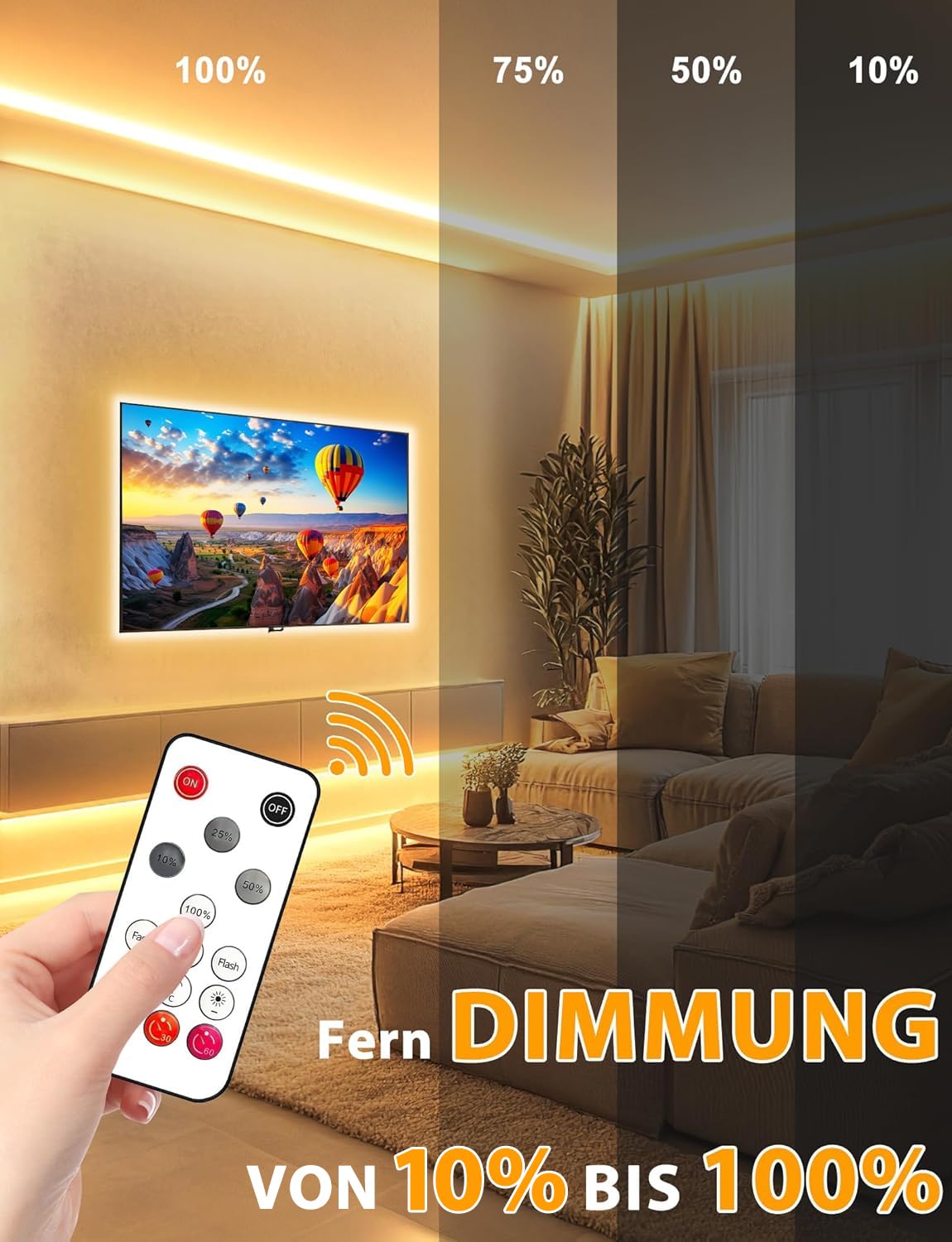 Lamomo COB LED Streifen, Warmweiss Dimmbar 5M LED Strip, Wasserdicht 3000K Neon Led Leiste mit Fernbedienung, 10mm Breit, Silikon Flexibel Lichtleiste für Schlafzimmer Innen Außen Küche Deko, CRI90+