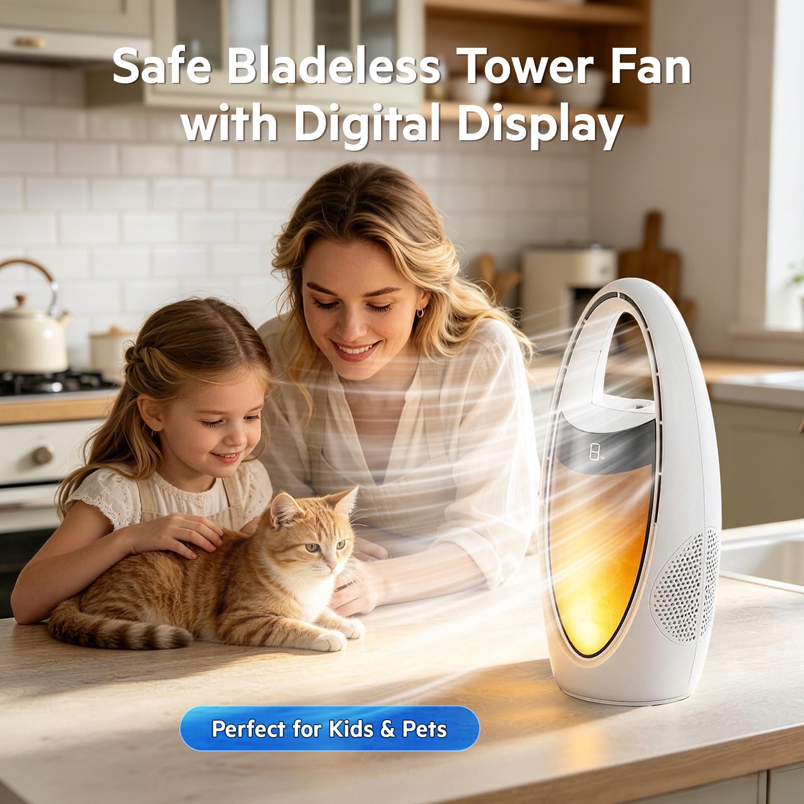 Ventilateur Colonne Portable sans fil 4000mAh Ventilateur Tour de Table 35cm avec Humidificateur, 9 Niveaux de Vitesse, Veilleuse, Heures et Oscillation de 70 ° pour Chambre à Coucher, Bureau, Maison
