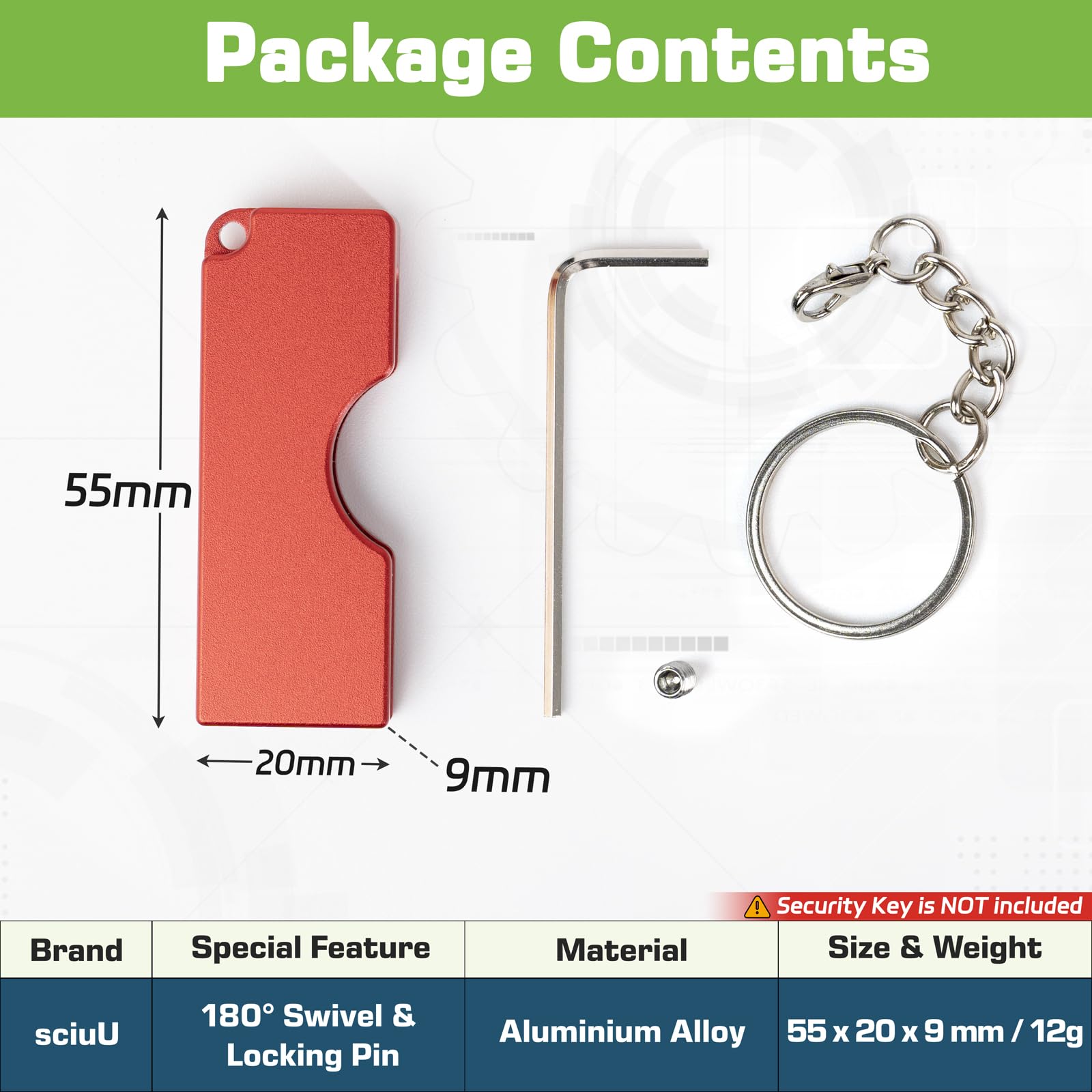 sciuU Funda Metálica con Diseño Plegable Giratorio Compatible con Yubico Security Key NFC/YubiKey 5 NFC / 5 NFC FIPS, USB-A - Carcasa de Aleación de Aluminio Protectora Resistente a los Arañazos