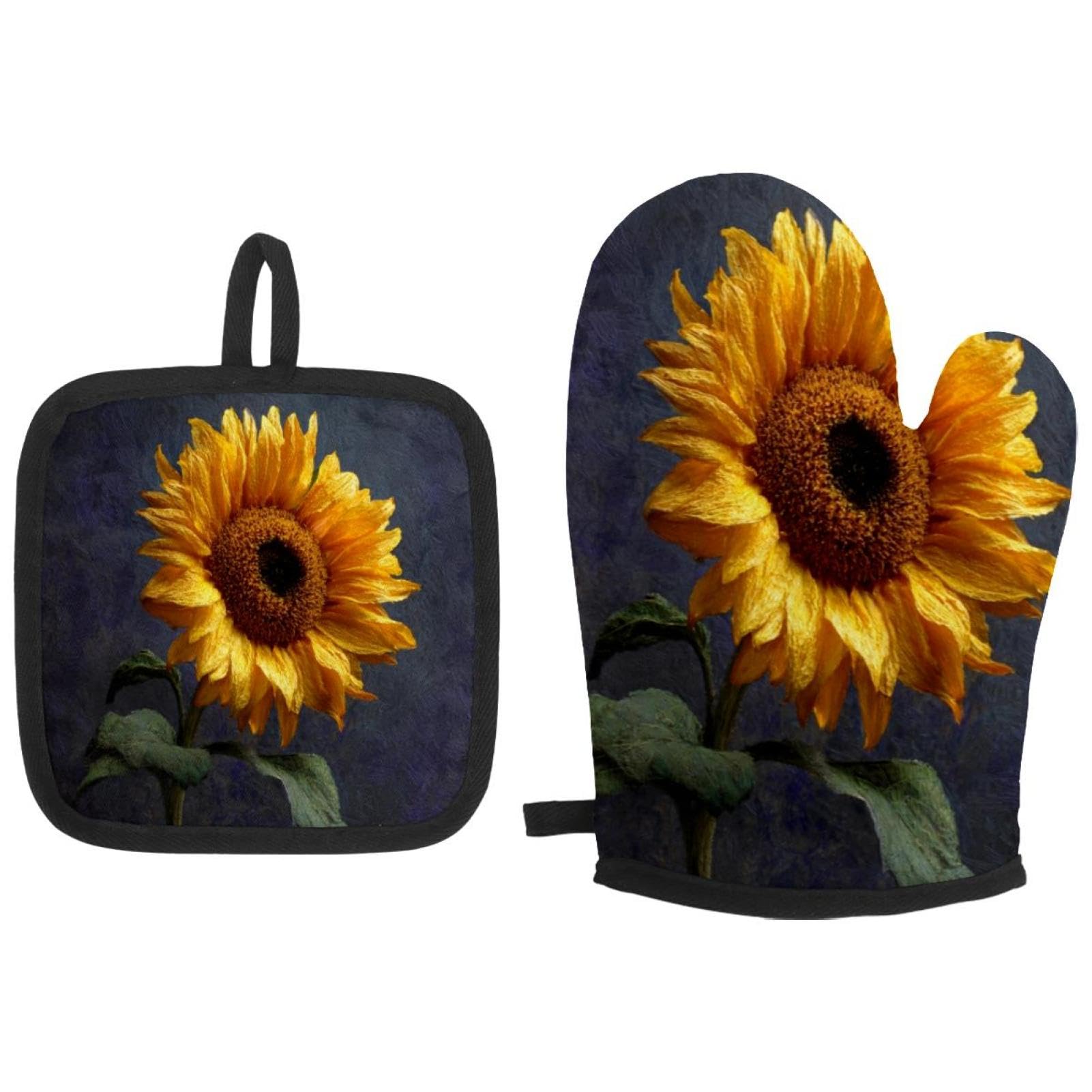 Gants de cuisine tournesol en coton isolant haute performance pour cuisson élégante