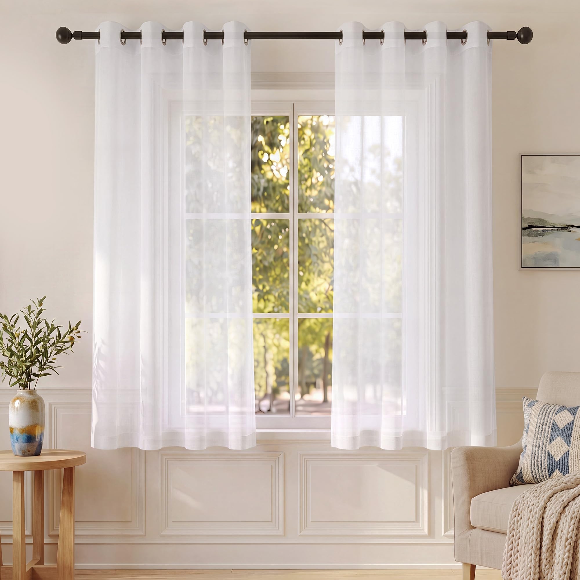 PONY DANCE White Net Curtains for Windows, Eyelets, 2 Panels, W46 xL45