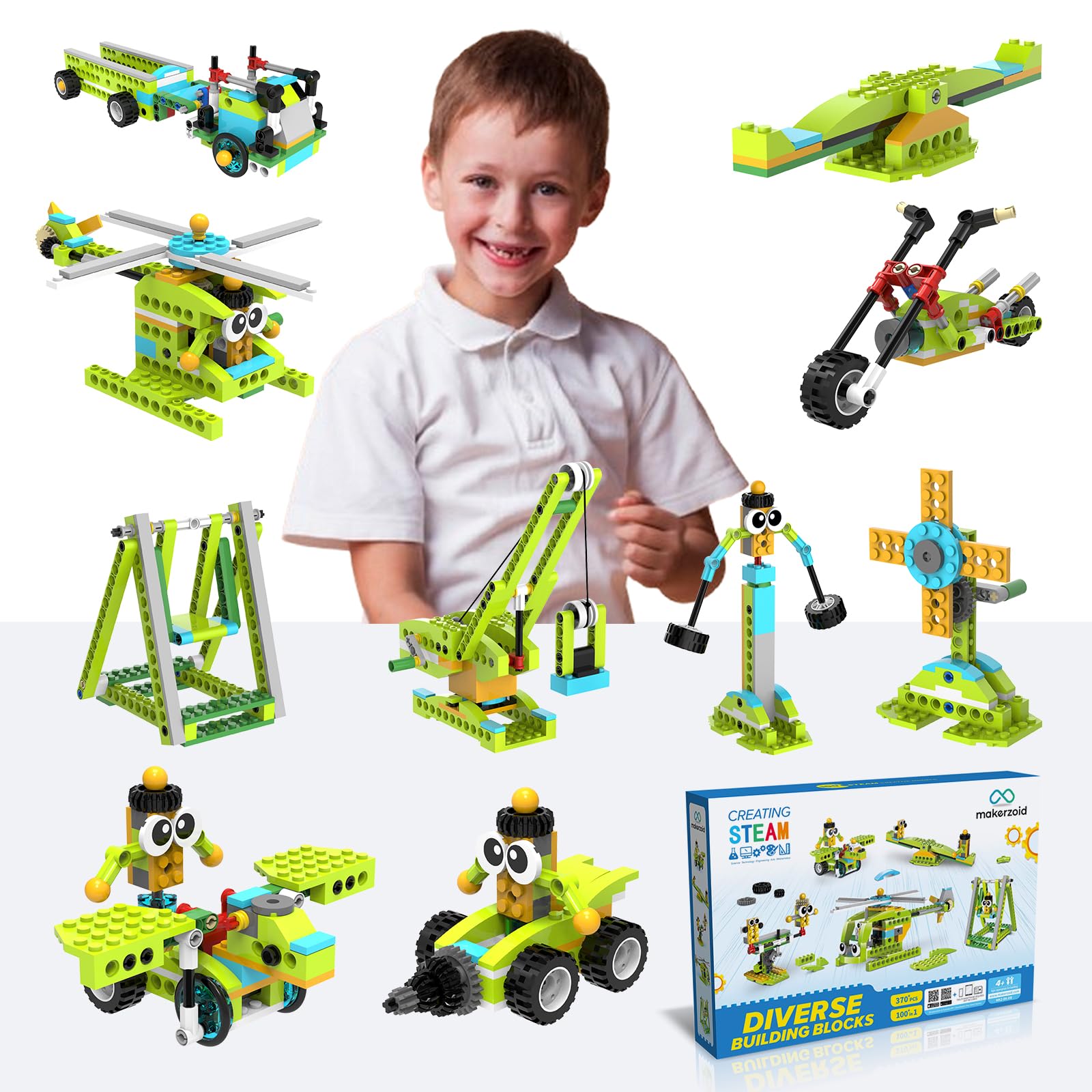 Building Robot Kit, 370+ Educational DIY Building Blocks, 100+ Models STEM Robot Toy for Kids Ages 6+, Birthday Christmas Graduation Gift for Boys Girls