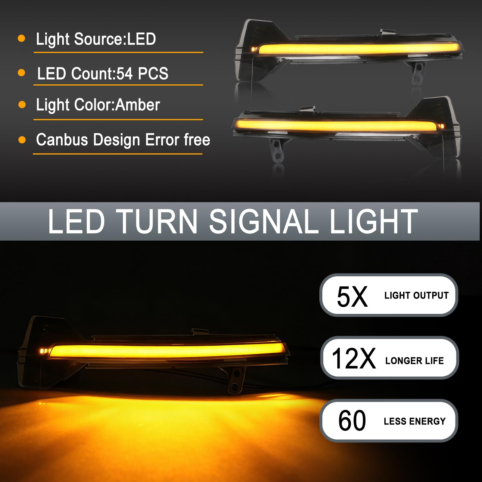 LED Spiegelblinker für BMW F10 F11 GT F07 F12 F13 F06 F01 | 2 Stück LED Blinker mit Canbus Fehlerfrei, Schwarz, Canbus-Design, 100% Fehlerfrei