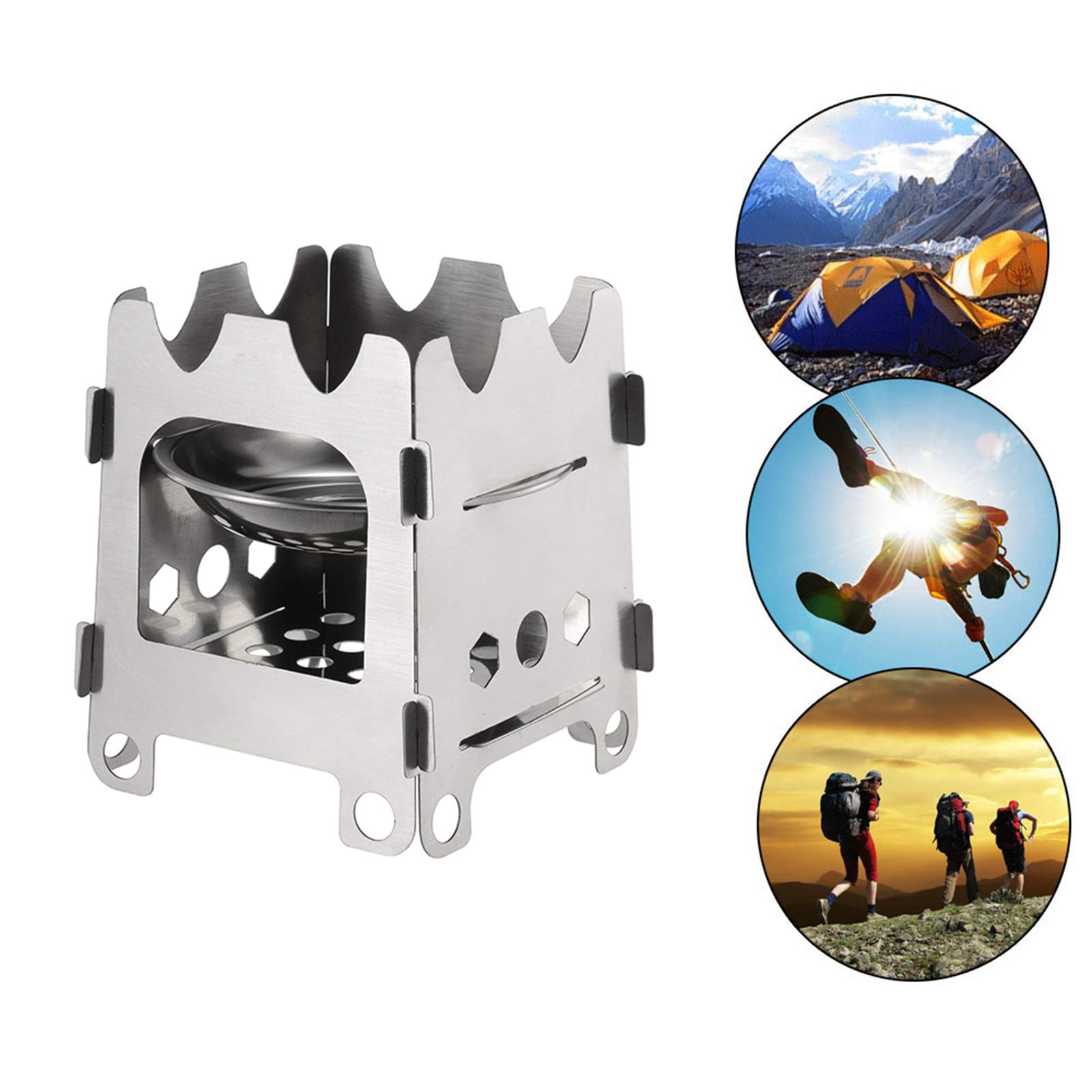 Foyer de feu, réchaud de Camping Portable Pliable en Acier Inoxydable, léger, Compact, Durable pour la randonnée en Plein air, la randonnée, Les Voyages, Le Pique-Nique, Le Barbecue