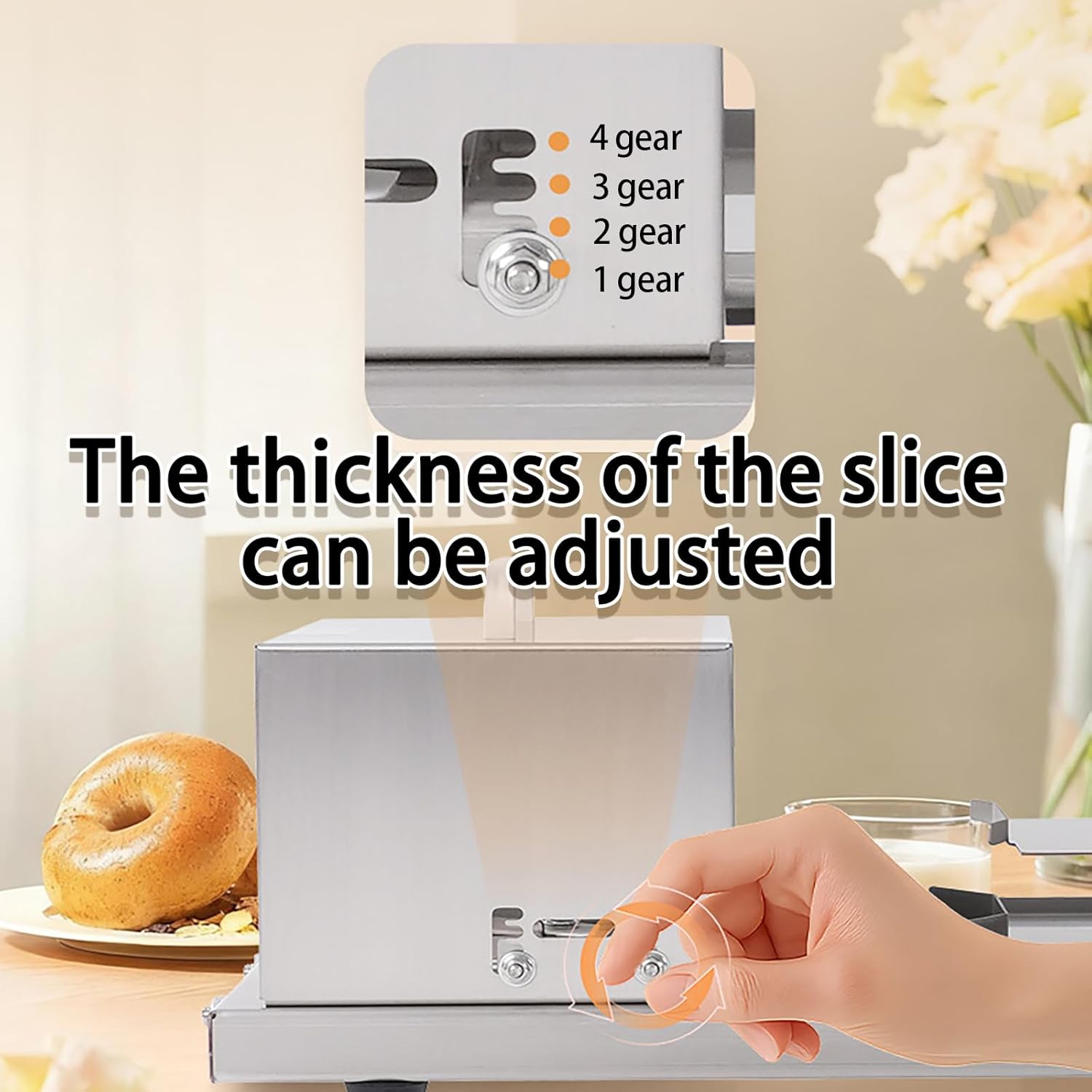 Bread Slicer, Manual Slicing Machine, Stainless Steel Burger Bread Cutting Tool, Adjustable Thickness, for Hamburgers, Round Breads, Sandwiches