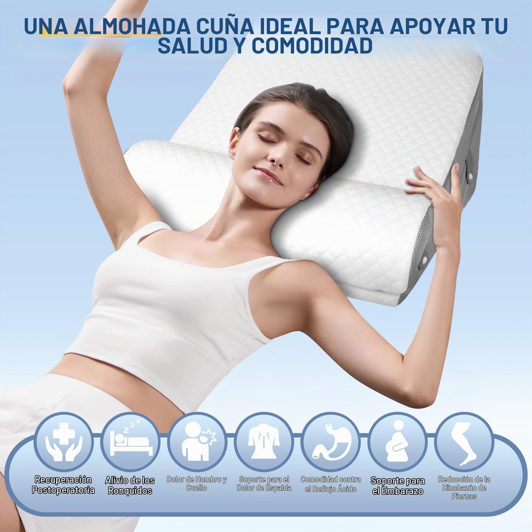 3 en 1 Almohada De Cuña, Cuña para Dormir | Cojín en Cuña Para Cama y Sofá, Ajustable Cojín de Reflujo De Espuma, Para Apnea Del Sueño,Lectura, Dolor De Espalda