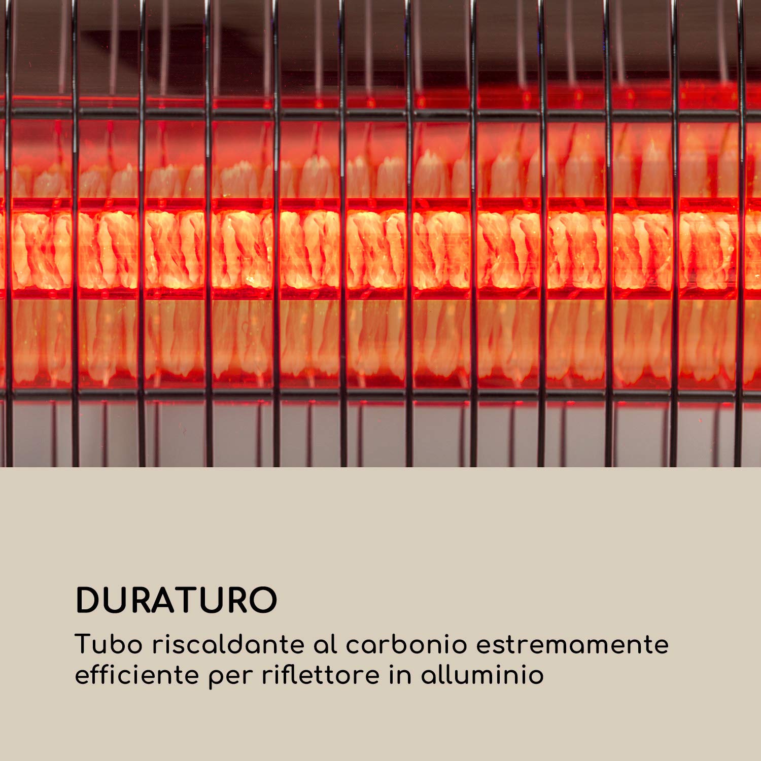 Blumfeldt Dark Wave Riscaldatore a infrarossi, Stufa da terrazzo, MinimalGlare Heating Tube: tubo carbonio dorato, 24 livelli calore, timer, IP65, display LED, riscaldatore da soffitto 2000 W, argento