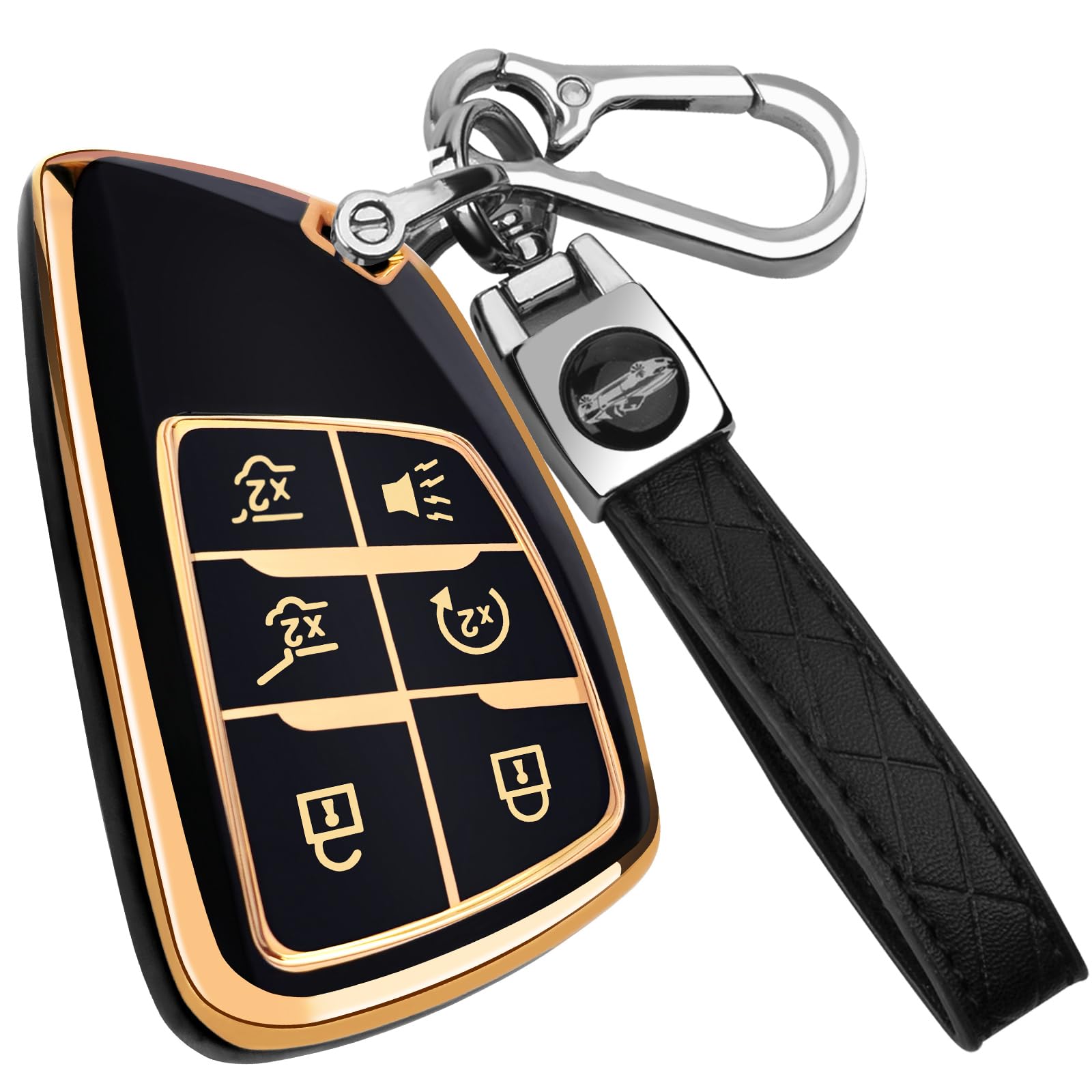 XIYANG TRADE for Chevy Key Fob Cover with Keychain,Key Case Shell TPU Protection Compatible with Chevy GMC Yukon Denali Tahoe Suburban Equinox Traverse Silverado Terrain Buick Envision,Black