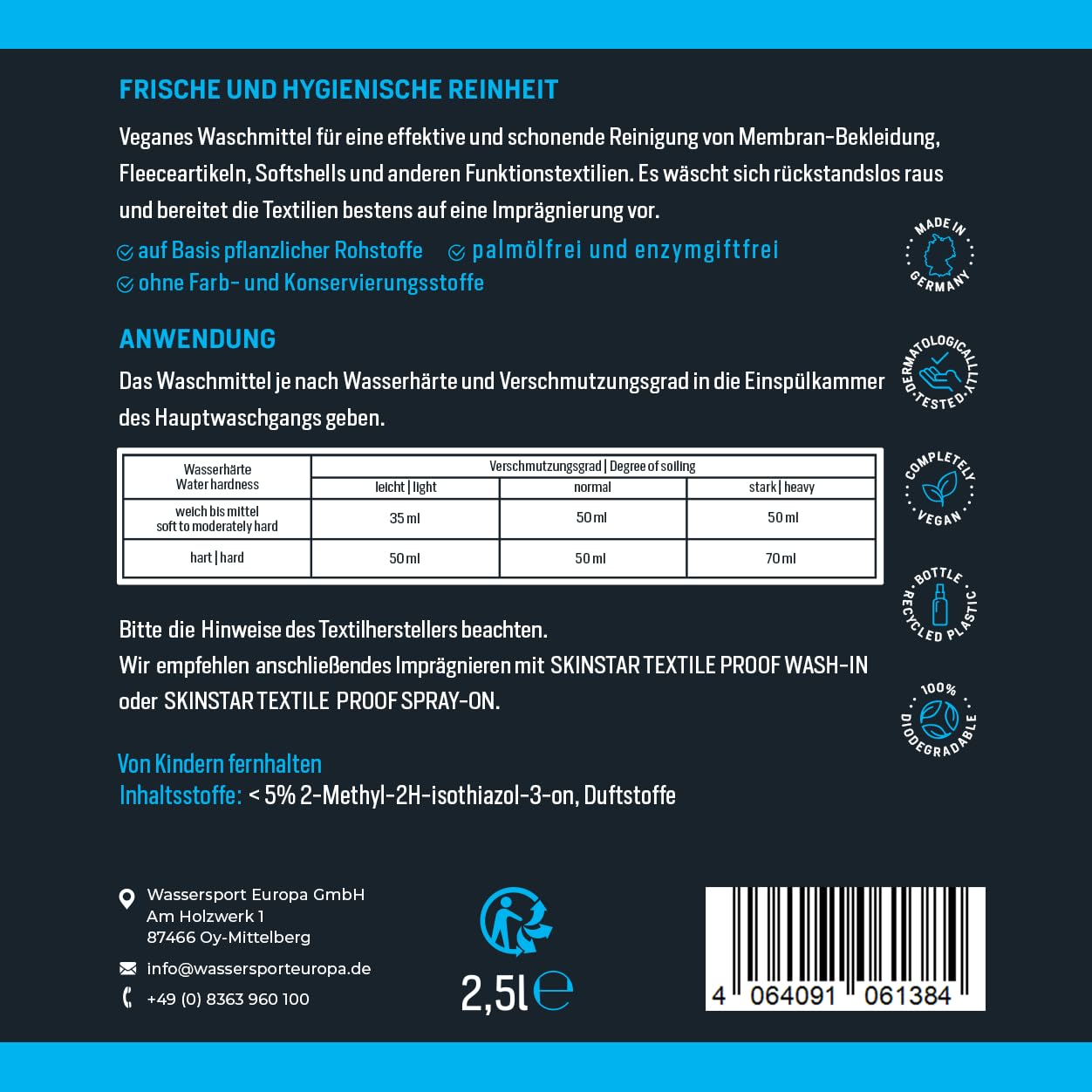 SkinStar Outdoor & Funktionskleidung Waschmittel 5L Softshells Textile Wash