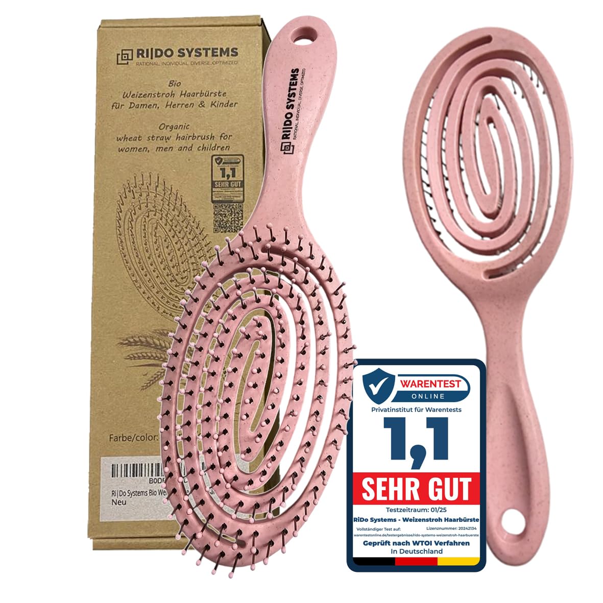 Ri|Do Systems Spazzola capelli senza strappi - [TESTO MOLTO BUONO] - Spazzola districante e spazzola detangler per donne, uomini e bambini, per ricci, capelli bagnati, lunghi e fini