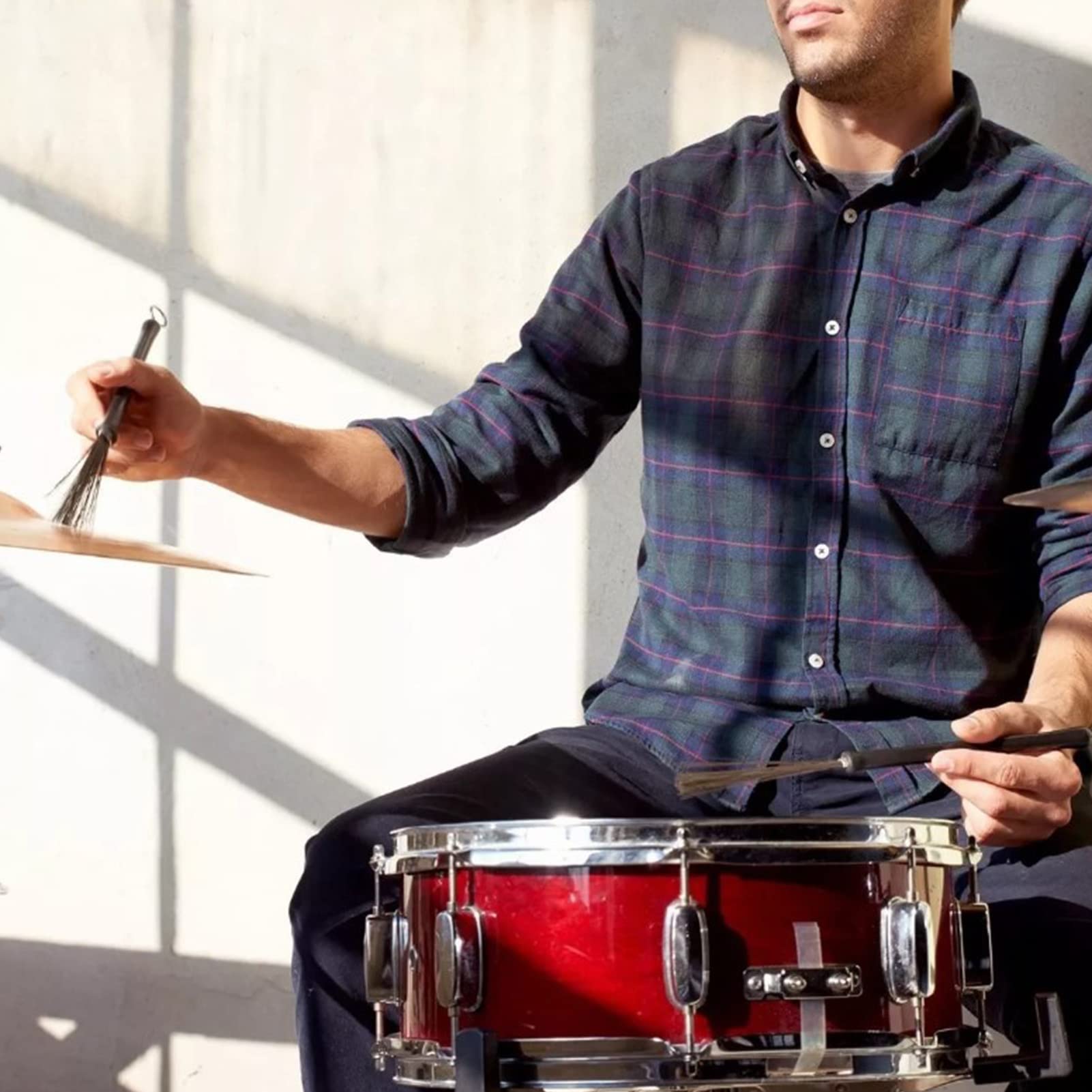 Drum Rods Brushes Stainless Steel Drum Wire Brushes with Drumstick, Flexible Adjustment, Retractable Design, Hanging Rings for Lighter Playing Suitable for Youth Rock Bands