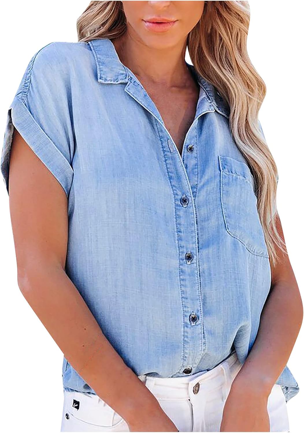 plus size denim short sleeve shirt