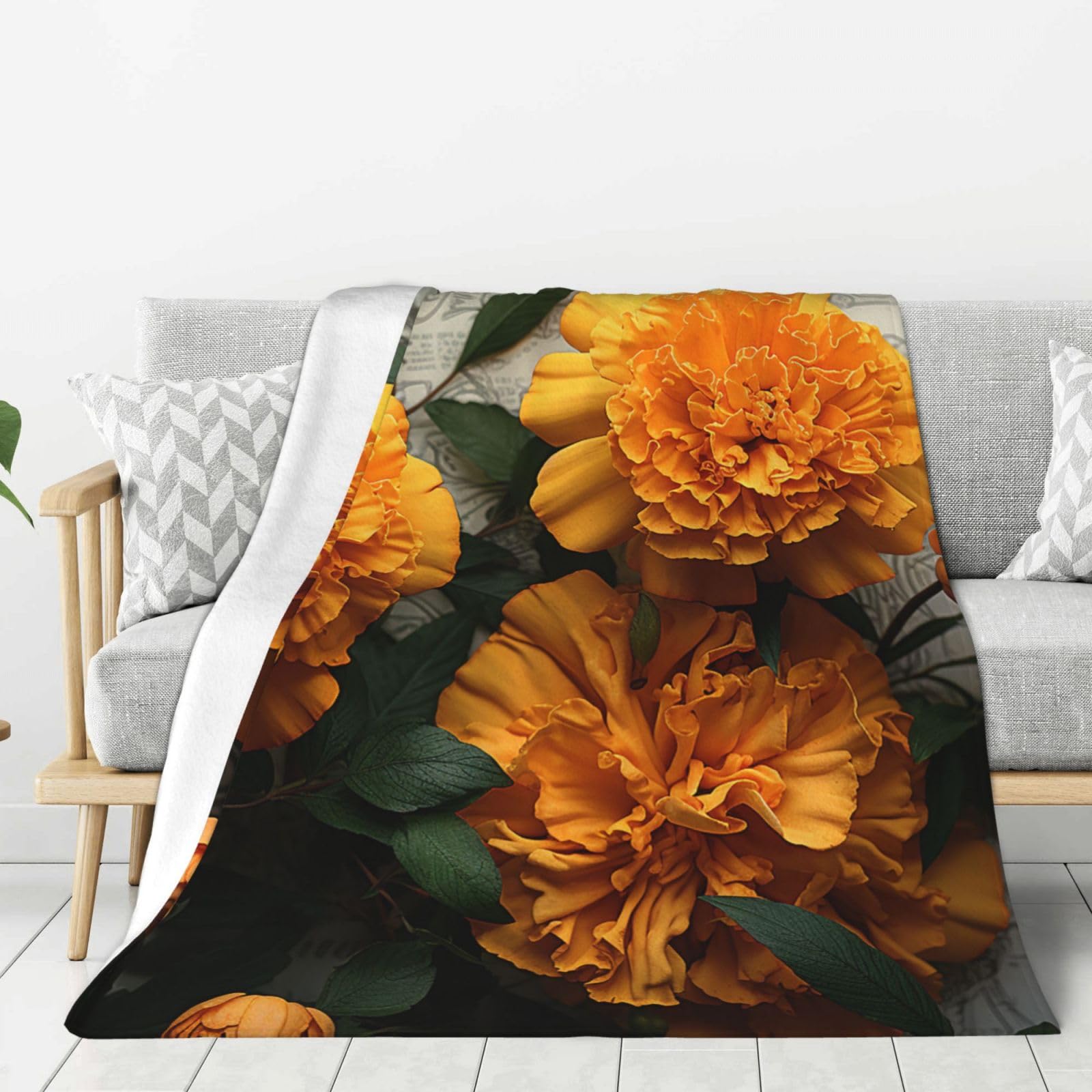 Marigold Throw Blanket Plush Flannel Fleece Blanket, Soft Lightweight Cozy Blankets 60"X50" for Bed Couch Sofa Travel