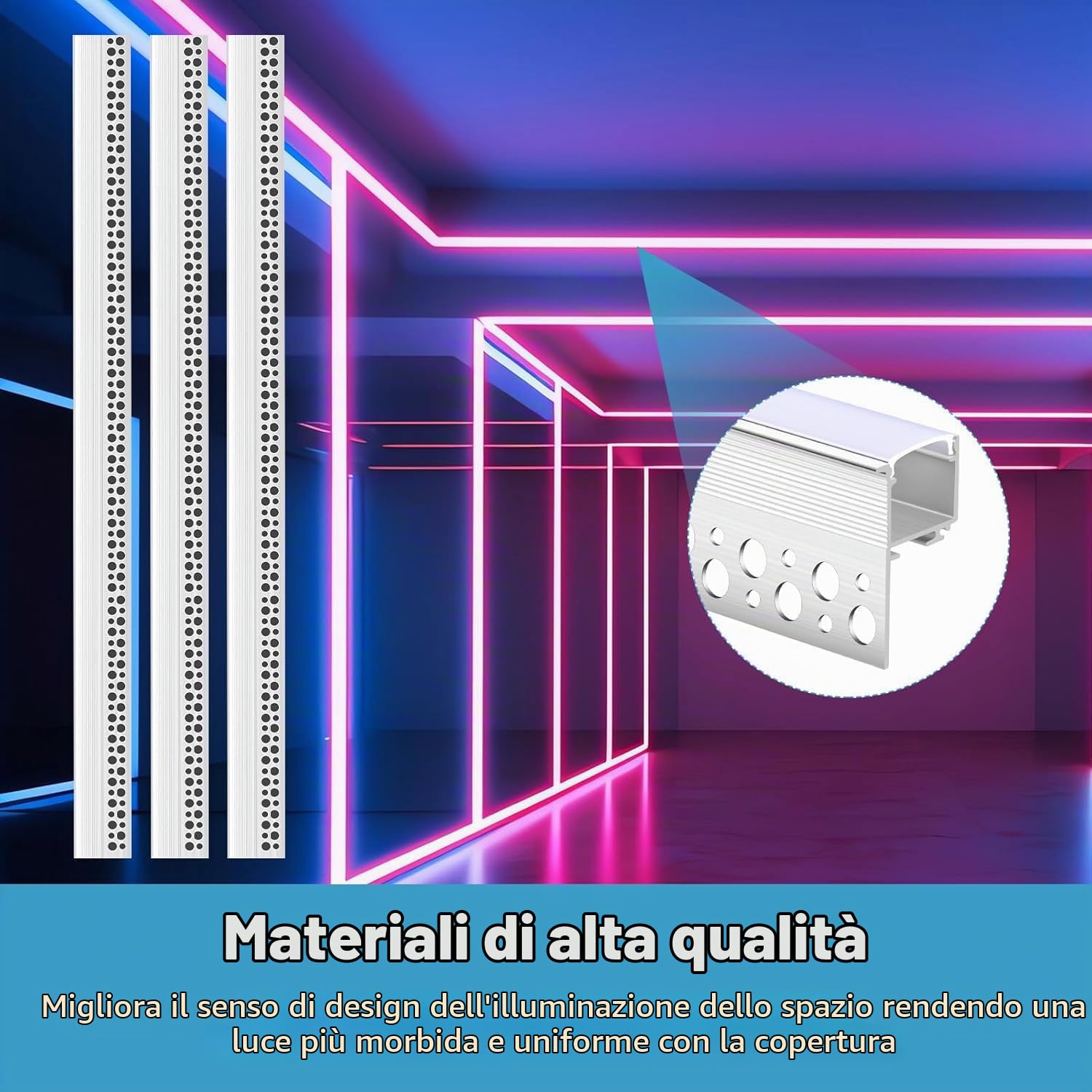 10x Profili Alluminio per Strisce LED da 1 Metri, Profilo in Alluminio da Incasso a LED, Canali di Diffusione Della Luce di Striscia del LED, Bianco