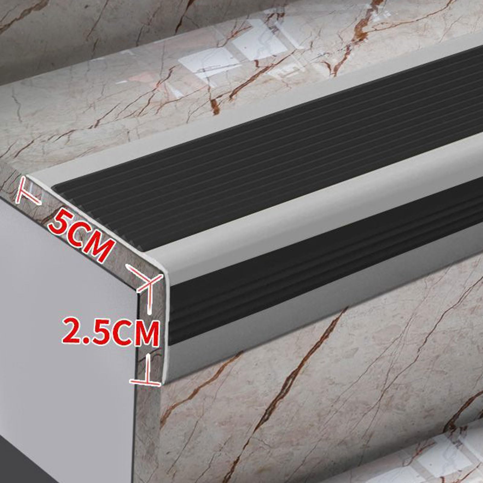 Borde antideslizante de PVC – Borde en forma de L para laminado y terrazas | Peldaños antideslizantes | Tiras de borde de alfombra redondeadas | Cinta de agarre autoadhesiva