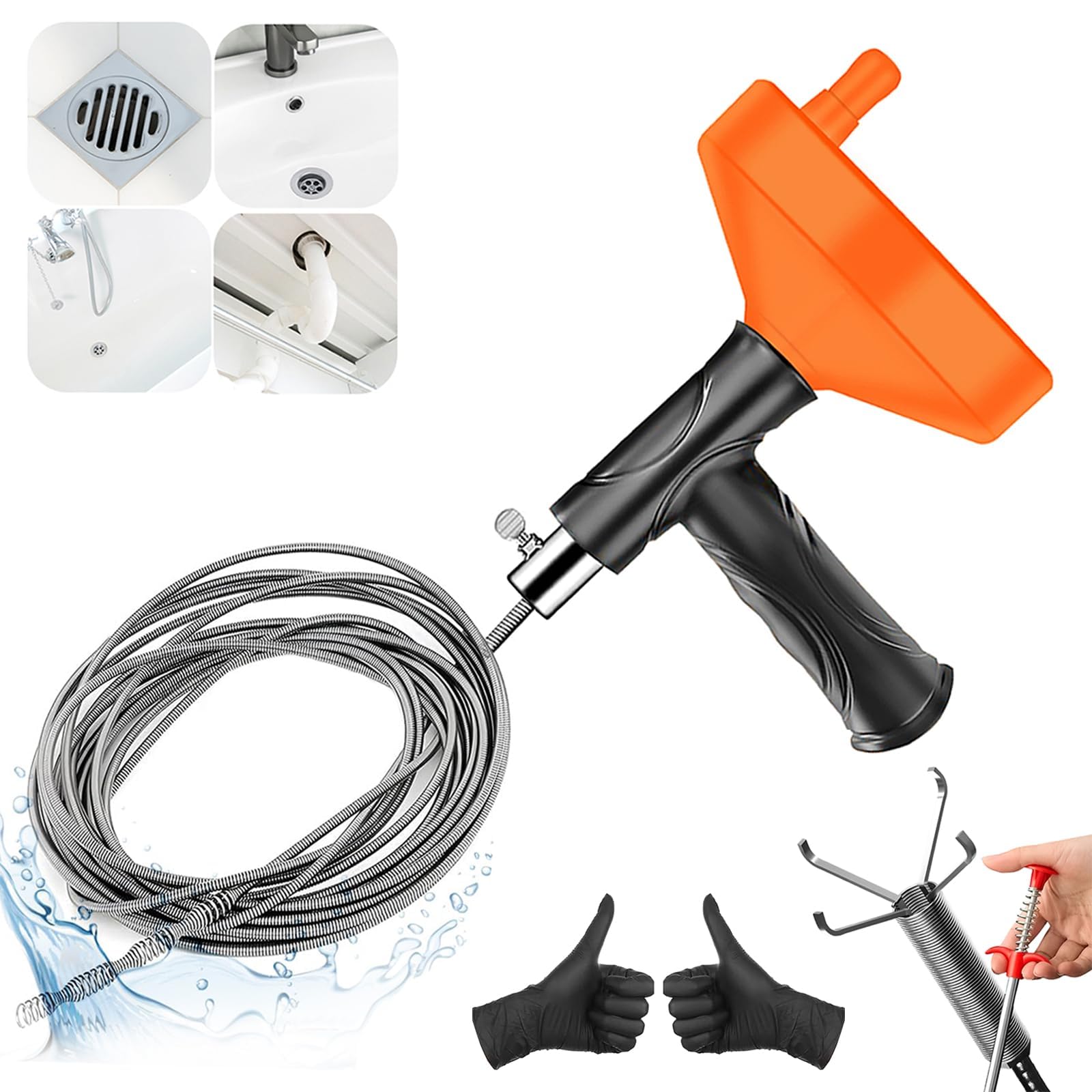 Furet Sbocco Canalizzazione [10 M]—Adatto per tubi, cucine, bagni, cabine doccia, servizi igienici e sbocco di tubi intasati. Set di 5-Spirale di pulizia