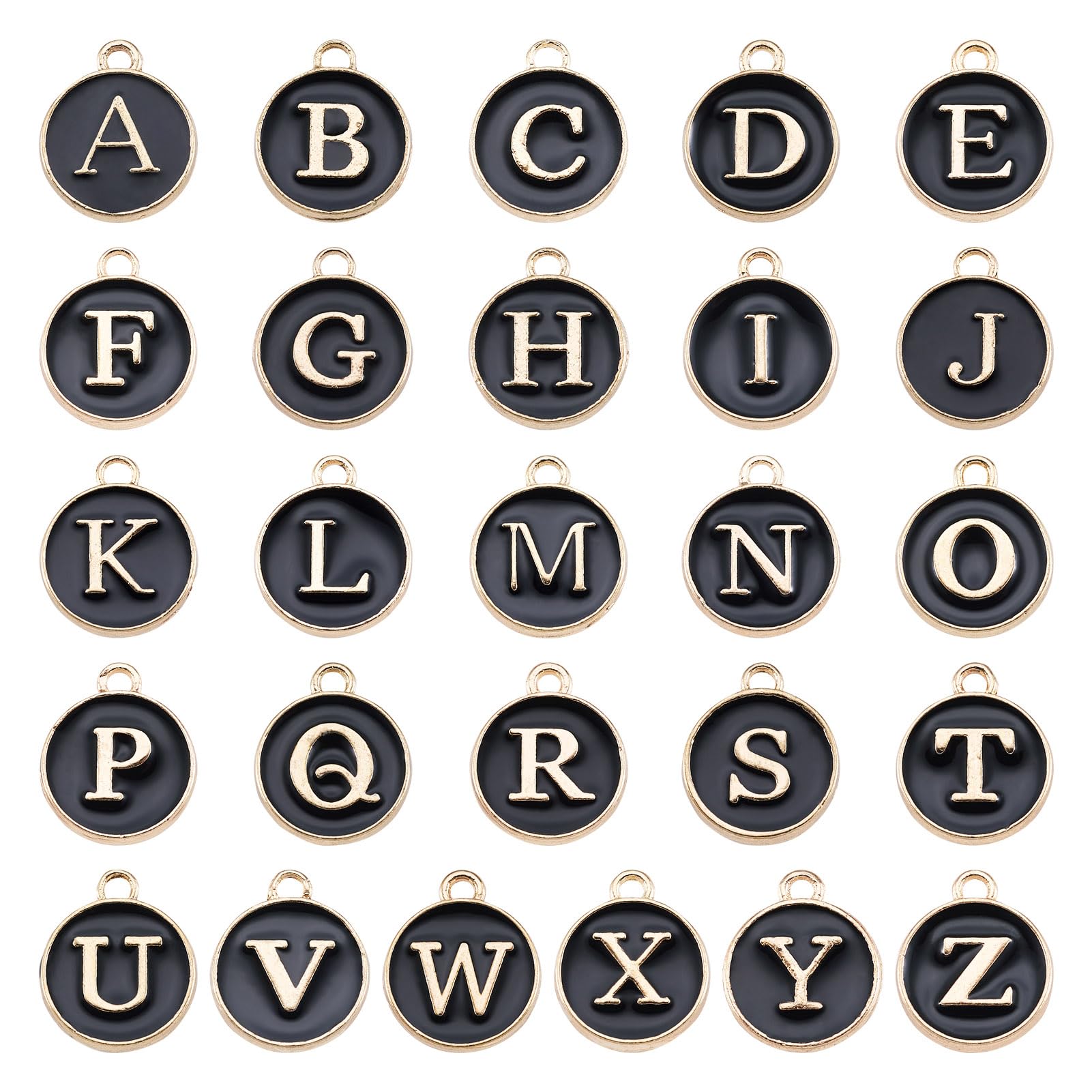 PandaHall 26pcs Enamel Alphabet Flat Round Charms Black Initial Alphabet Pendants Double Sided Golden Plated A-Z Letters Spacer Loose Beads for Necklace Bracelet Jewelry Making โ image 1