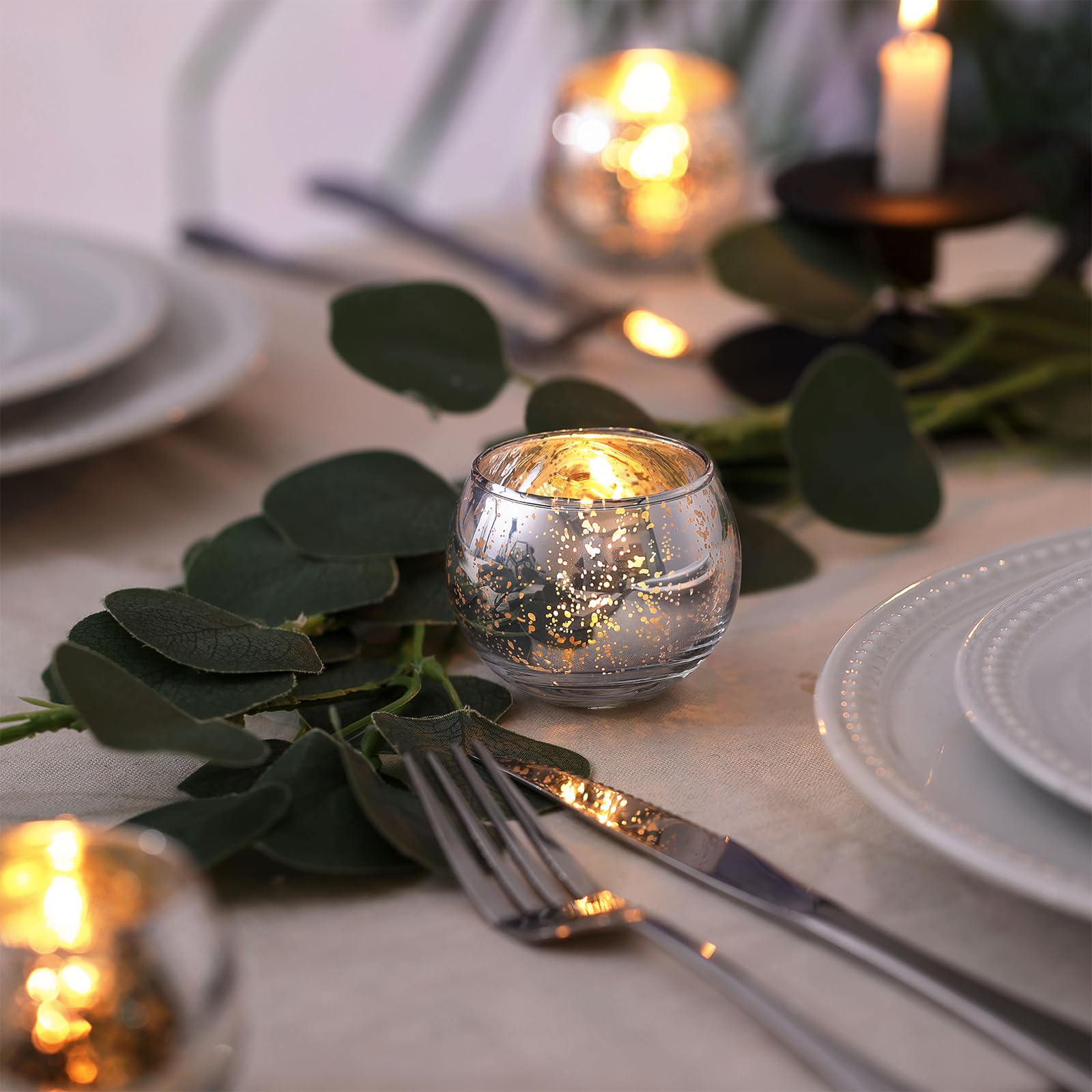 LAMORGIFT Silver Votive Candle Holders Set of 12, Mercury Glass Votives Candle Holder - Image 3