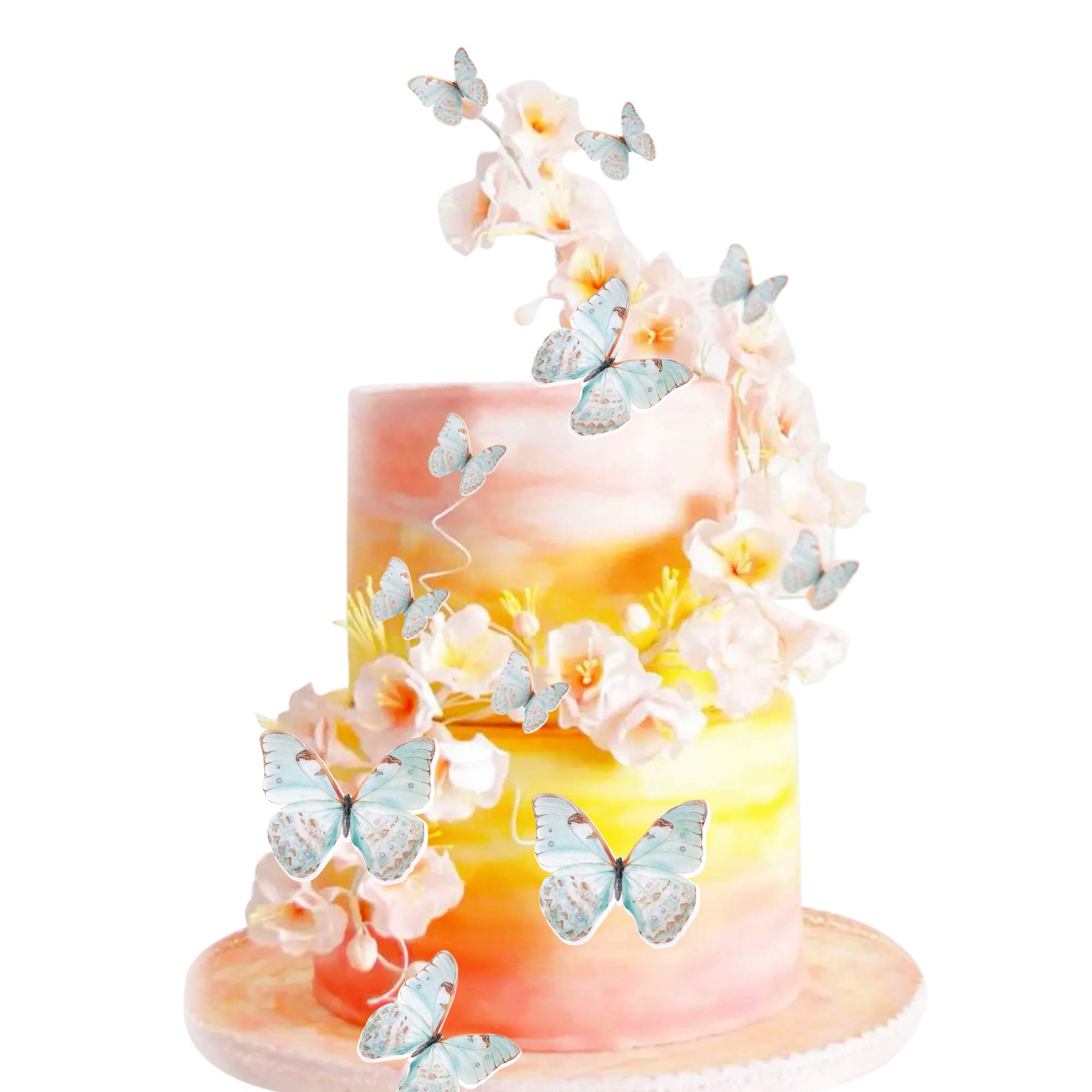 UNIMALLPack of 30 Turquoise Color Mixed Size Lively 3D Butterfly Cupcake Topper for Girls Women's Happy Birthday Wedding Party Cake Wall Party Food Decorations