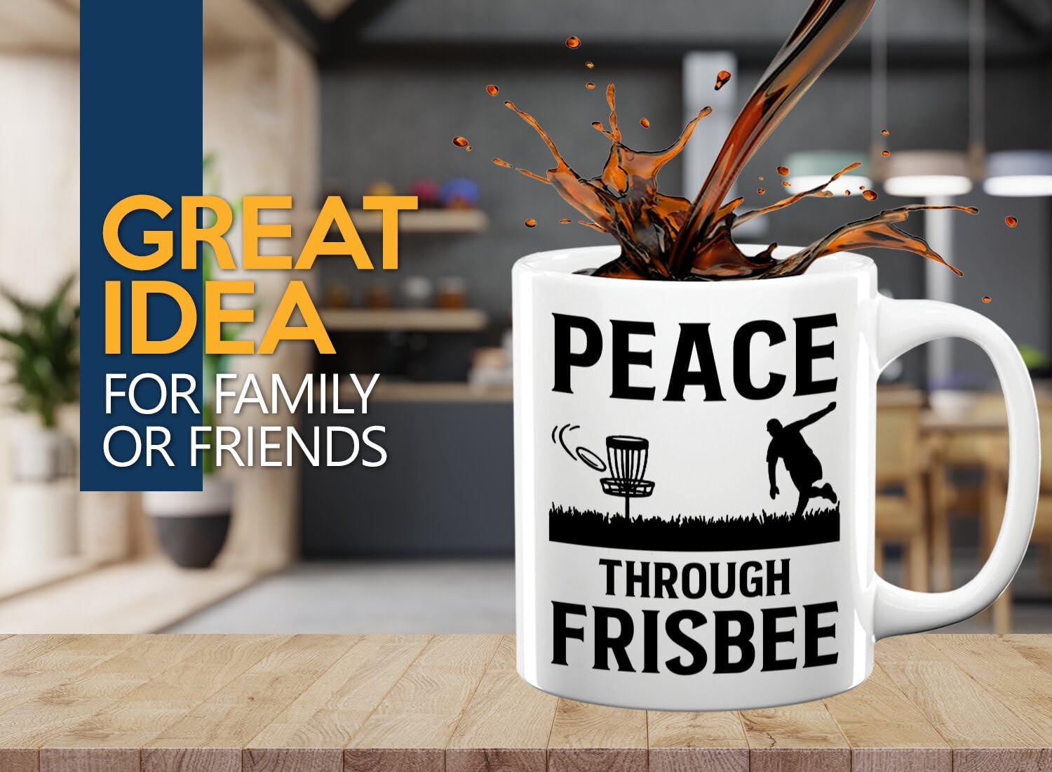 Disc Golf Coffee Mug 11oz White -Peace Through Freesbee - Funny Frisbee Player Coach Disc Golf Basket Gift Hobby Sport Outdoor