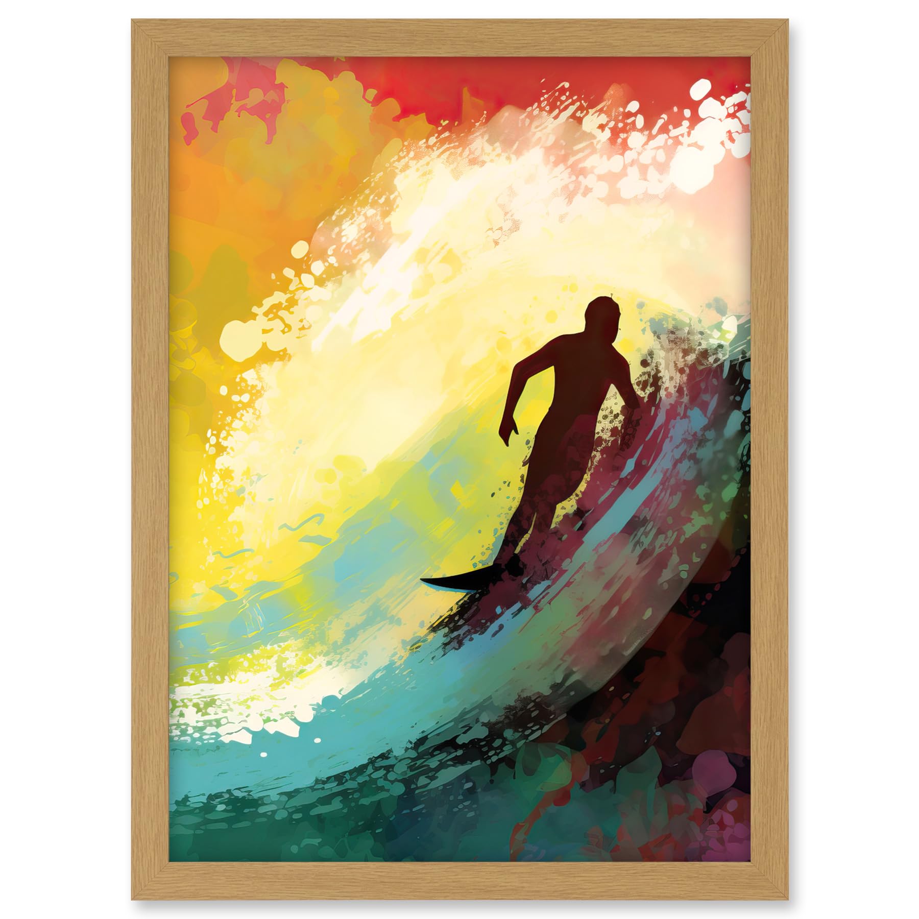 Artery8 The Silhouette of a Surfer Surfing on a Big Wave Artwork Framed A3 Wall Art Print