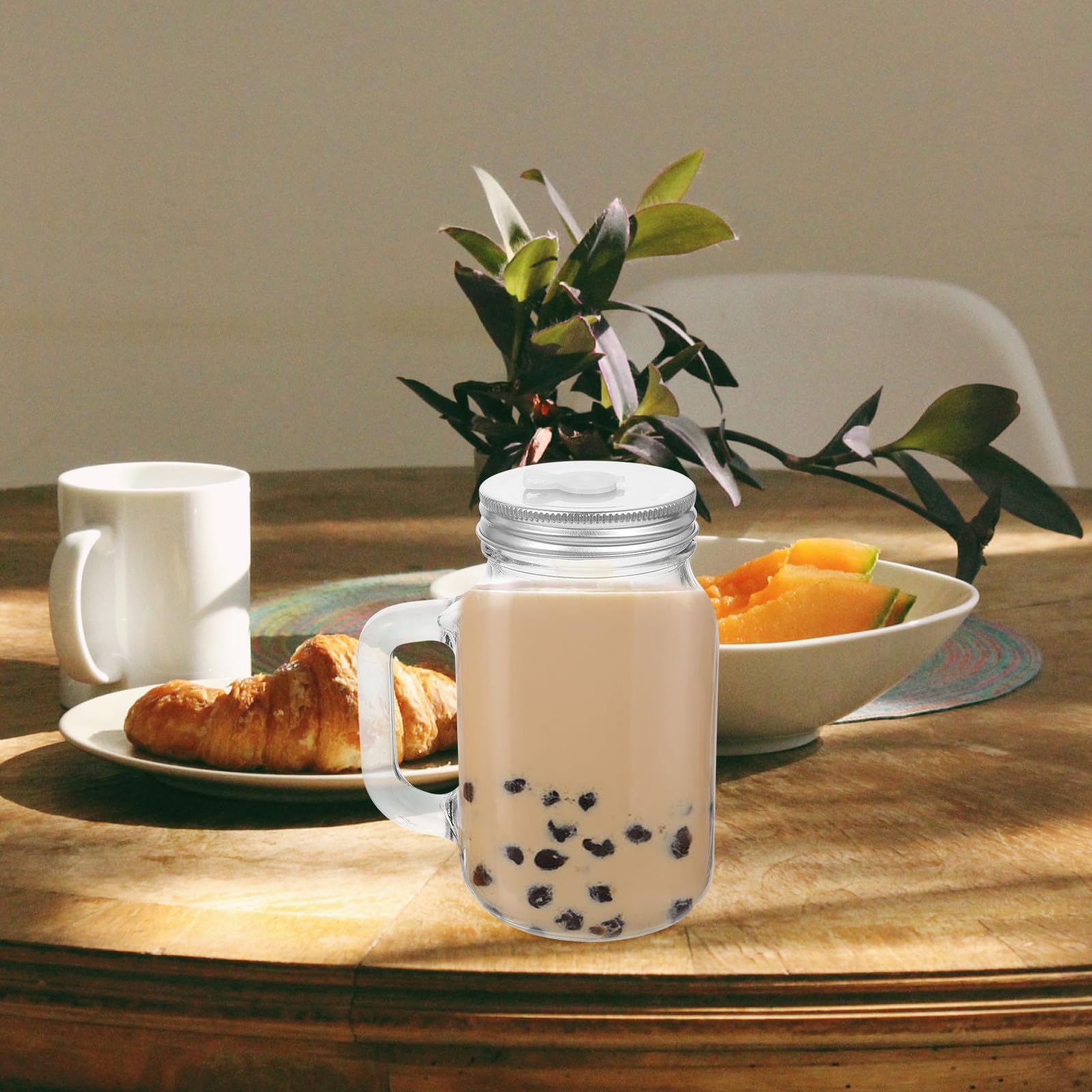 ULTECHNOVO Set 2 Bottiglie in Vetro Riutilizzabili da 650ml con Cannuccia, Design Fondo Piatto, per Conservare Succo e Yogurt in Cucina