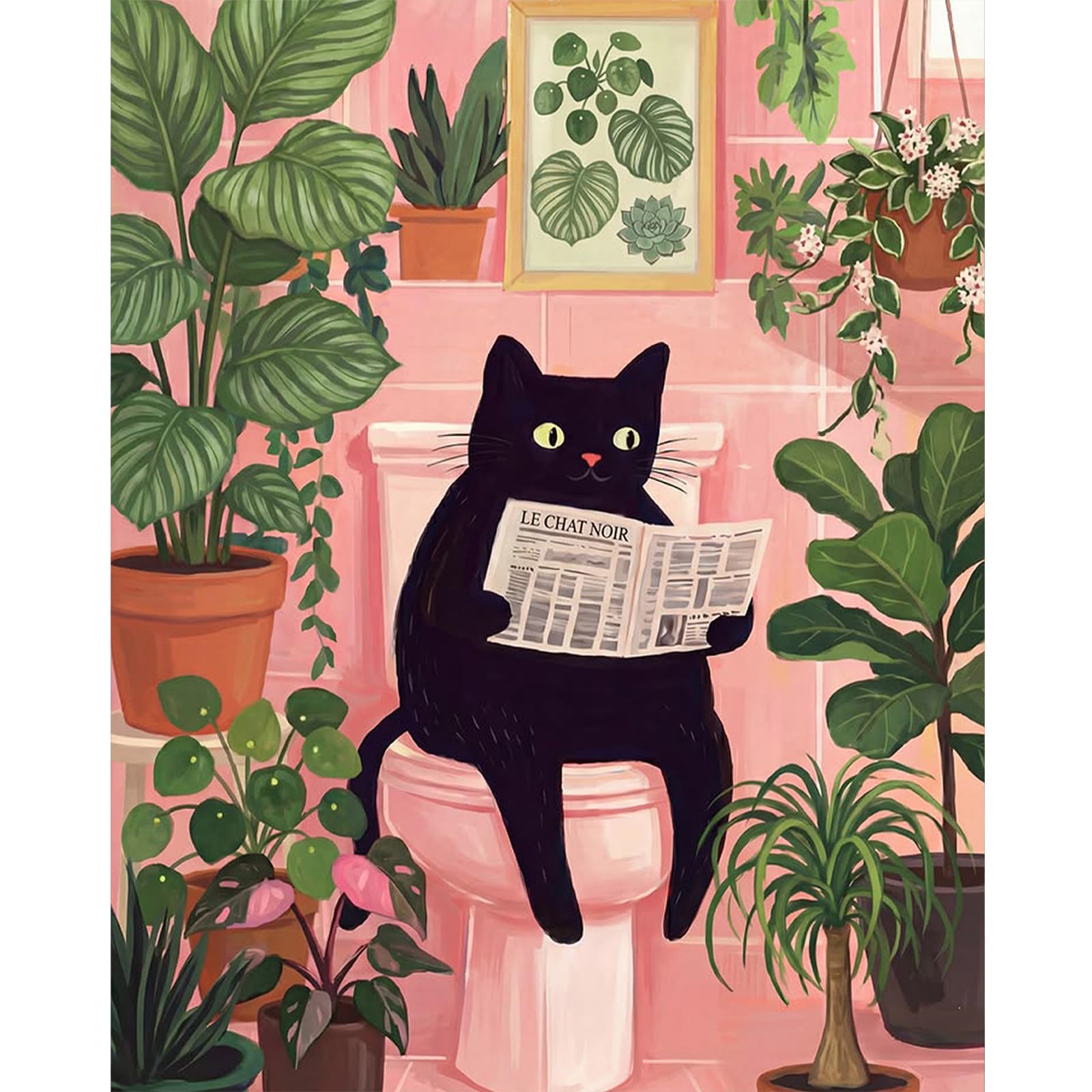 Querencia Black Cat Paint by Numbers for Adults, Cat on The Toilet DIY Acrylic Painting by Numbers for Adults Without Frame for Relaxation, Home Wall Decor Gift, 16x20 Inch