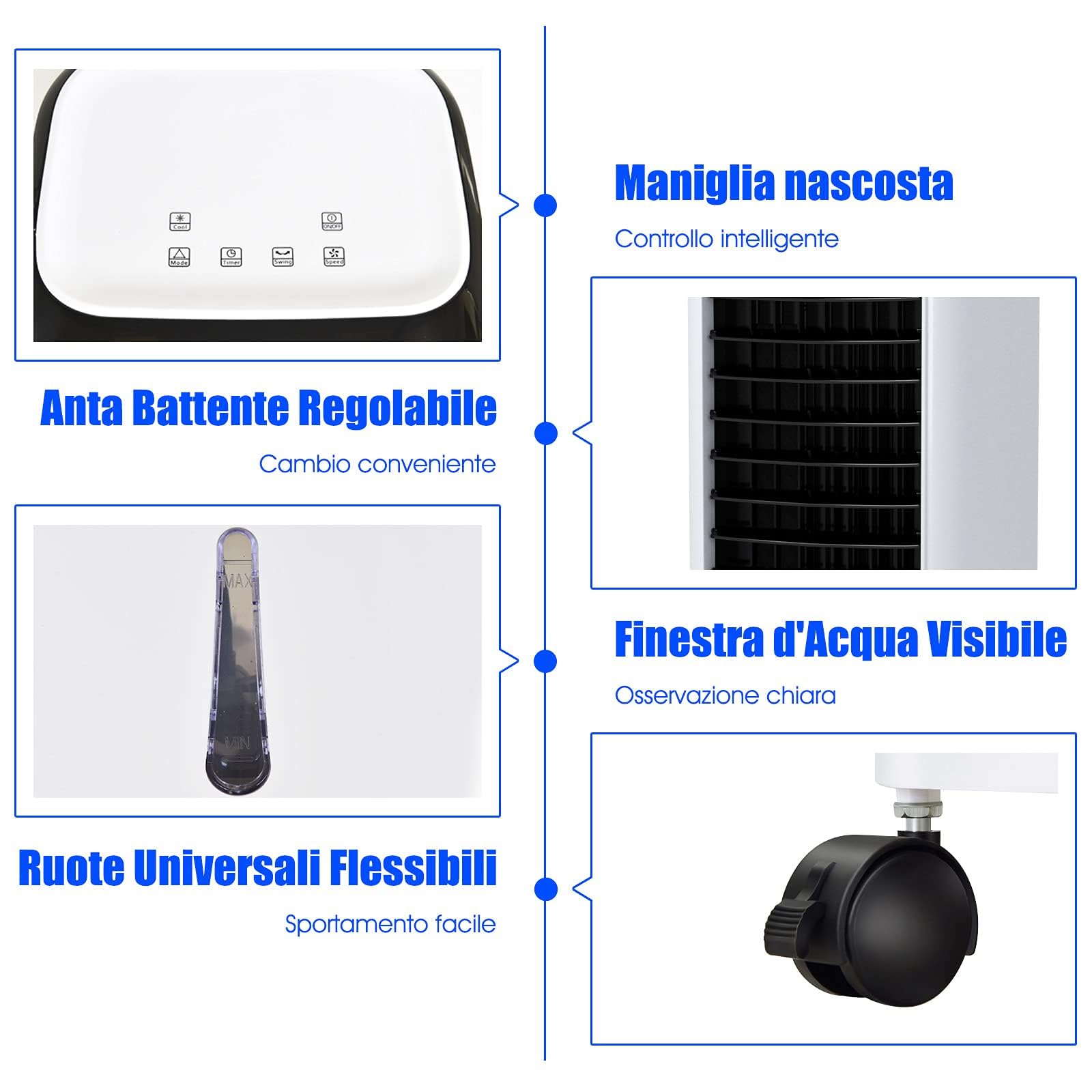 GYMAX Raffrescatore d'Aria senza Tubo, 65W Condizionatore Portatile con Ghiaccio e Acqua 7L, 3 in 1 Raffrescatore Evaporativo Oscillazione Automatica, Timer 7,5h Telecomando per Casa e Ufficio, Bianco