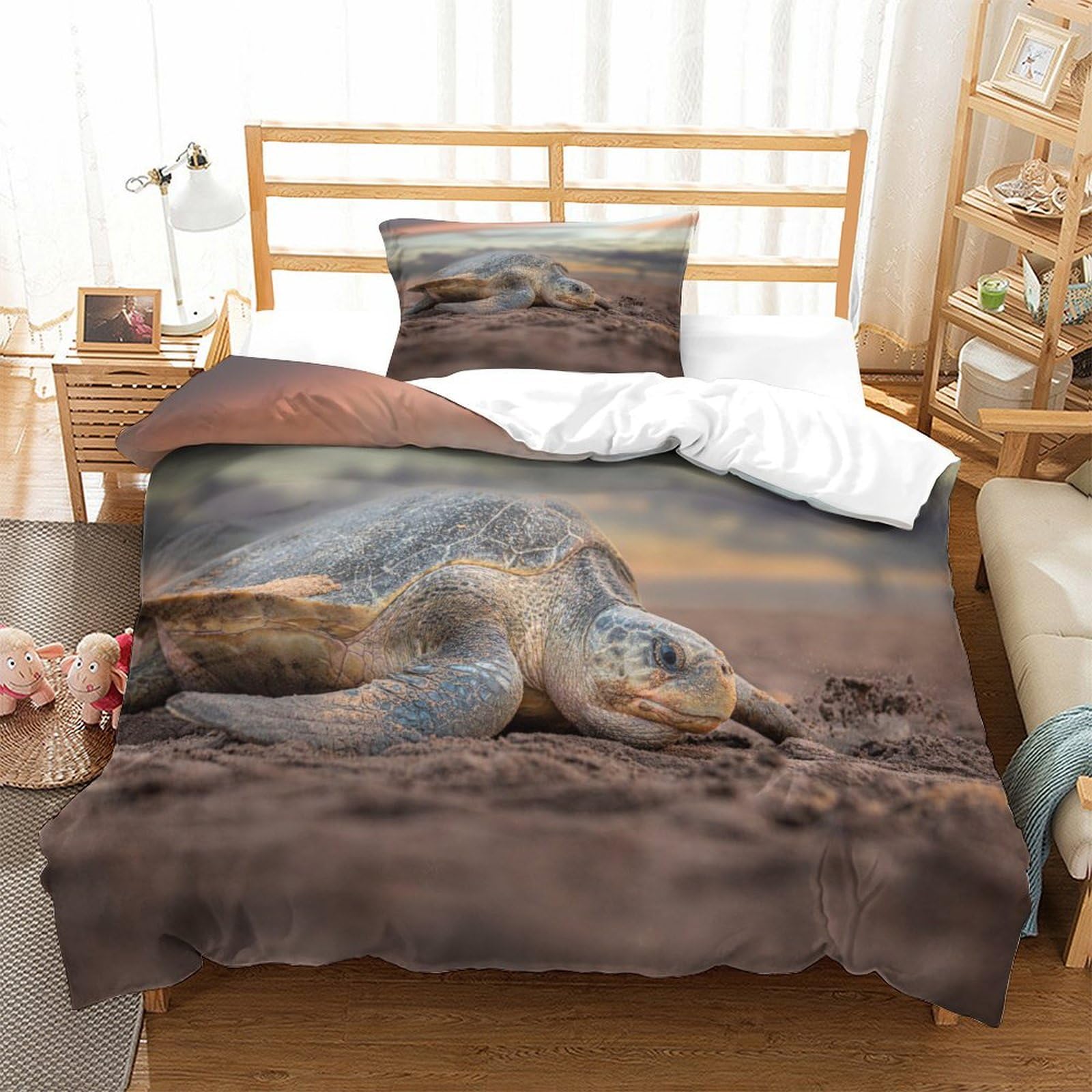P1s9u7w5y Sea Turtle-8 Nature Wolf Print 3D Printed Duvet Cover Set 3Pcs Microfiber Realistic Wolf Bedding Set Single（135X200cm）