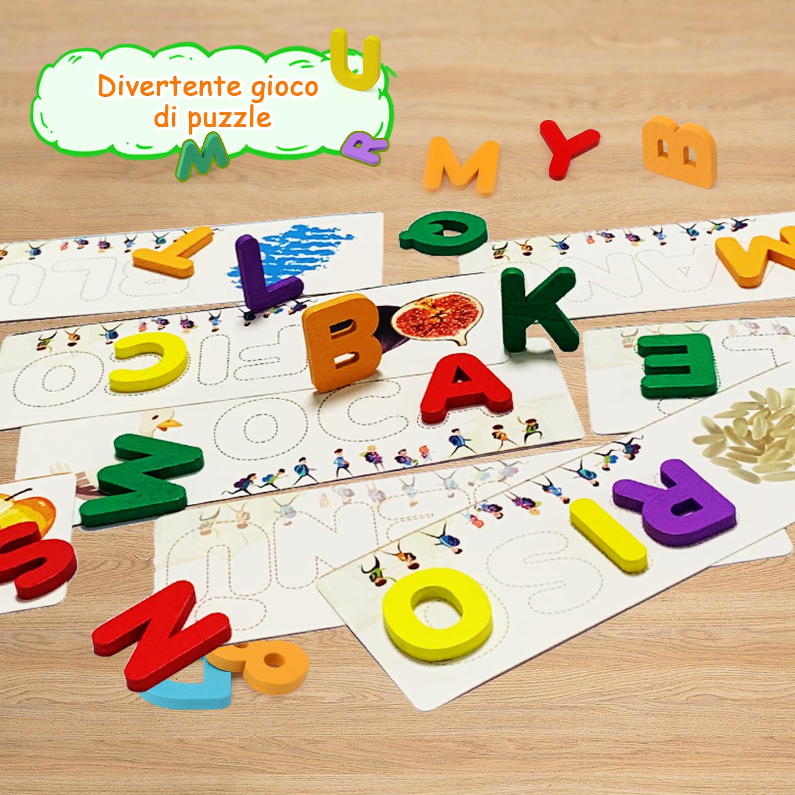 Gioco di ortografia Italiani Lettere di Apprendimento Giochi in legno Educativi Montessori Giocattoli a partire dai 3 anni prescolare giocattolo per bambini 3 4 5 6 7 8 anni ragazzi ragazze