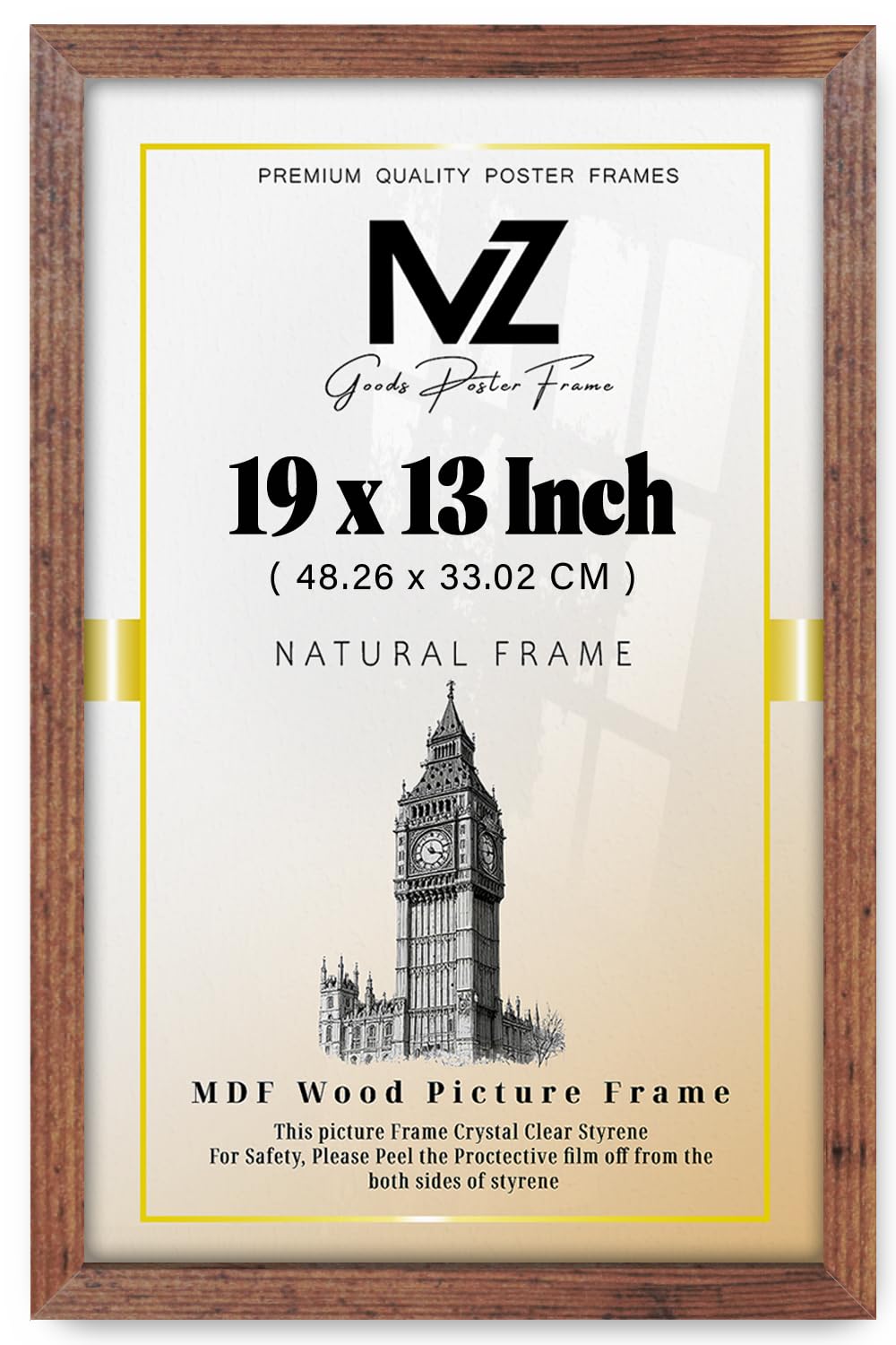 Mz Goods Rustic | Mdf Picture Frame (48.26 X 33.02 Cm) 19X13 Inch For Posters, Certificates & Room Design, Portrait & Landscape Hanging Hooks [ ]