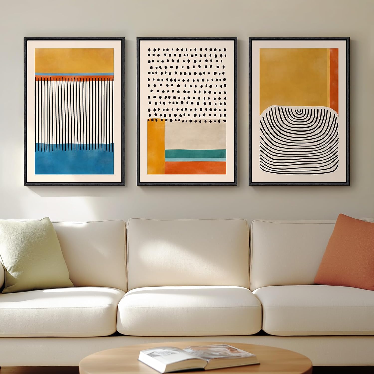 Lianyibo Internal Frame Colorful Abstract Wall Art 3 Piece Mid Century Modern Canvas Paintings Prints For Living Room Bedroom Office Decor(50X75cmx3/Inner Frame)