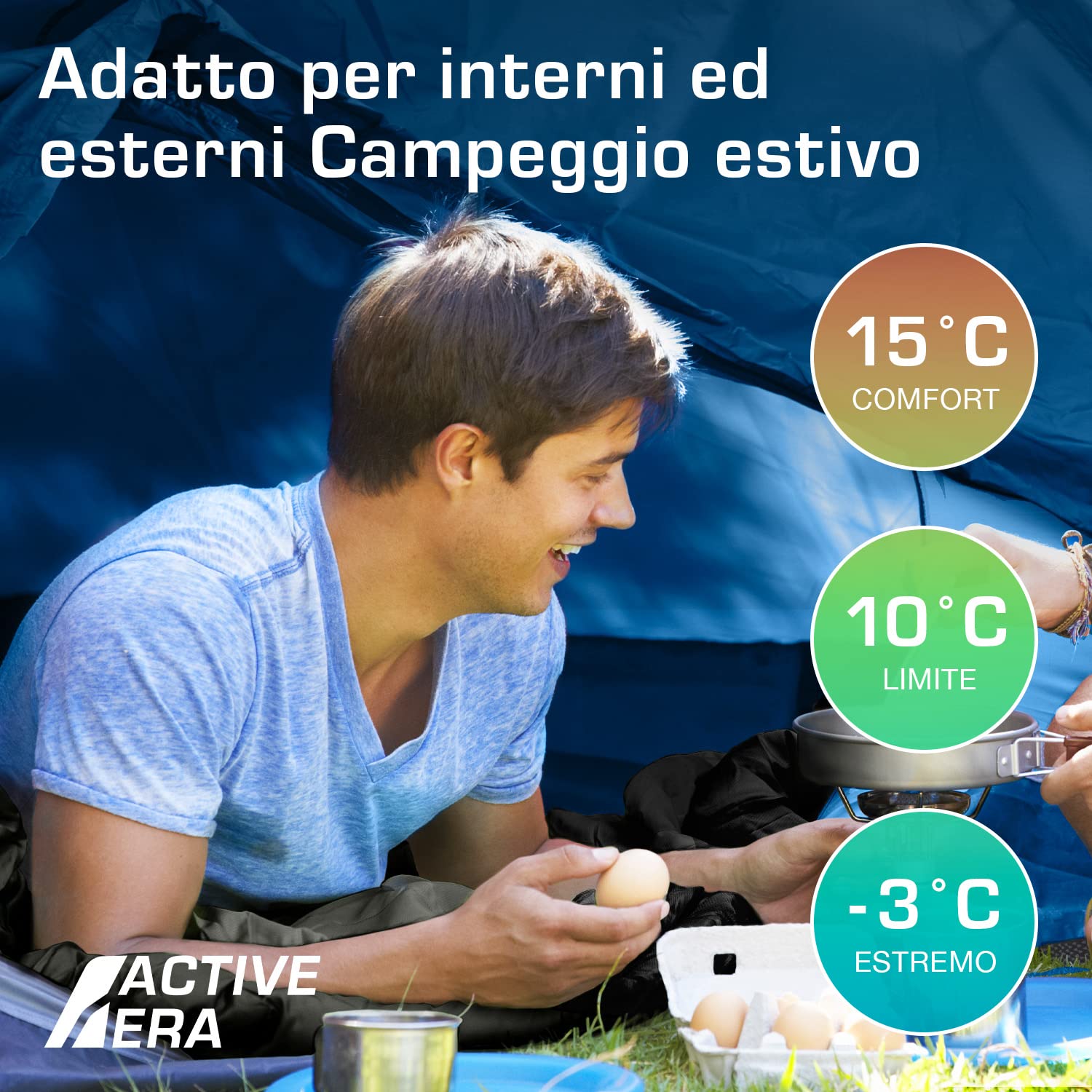 Active Era Eccellente Sacco a Pelo Ultraleggero di Forma Rettangolare, ideale per viaggi e campeggi. Compatto e Facile da Portare,190 x 75 cm.
