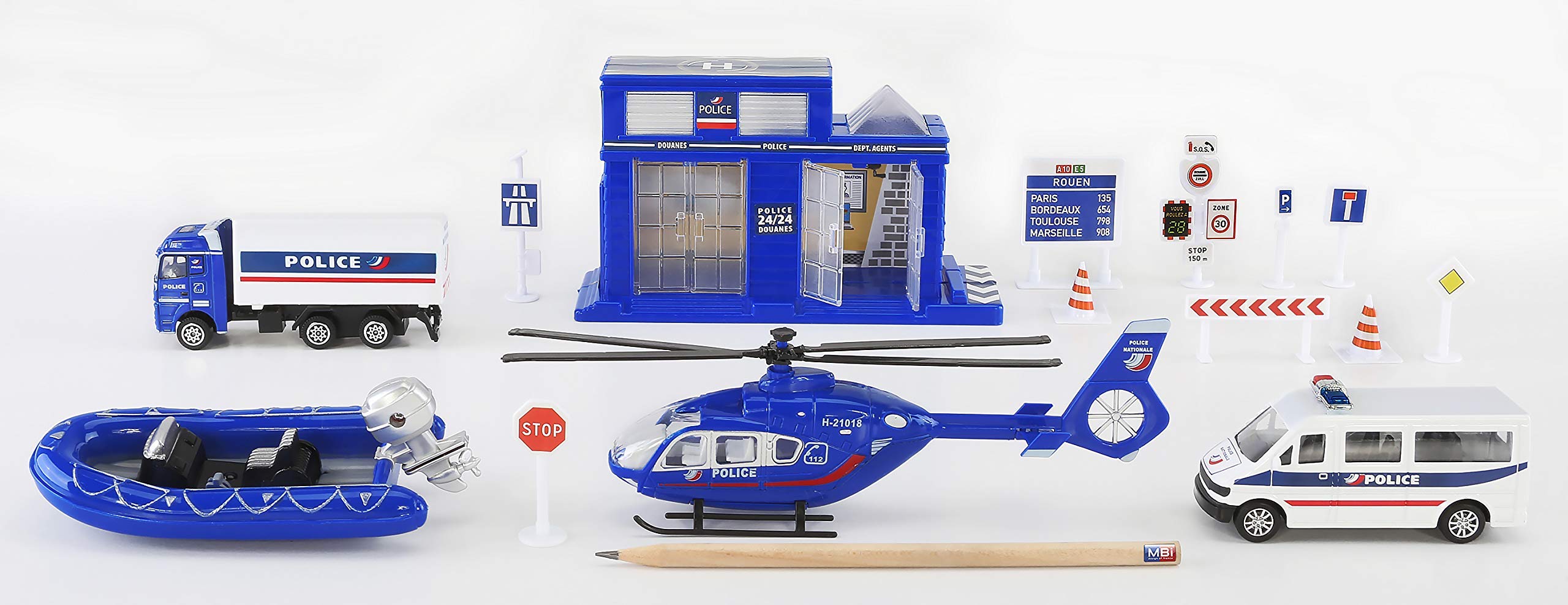 STARLUX – Coffret de Petites Voitures de Police avec Poste de Douane, hélicoptère de Police, Zodiac et Panneaux Routiers – Jouet Enfant 3 Ans et Plus - 806102
