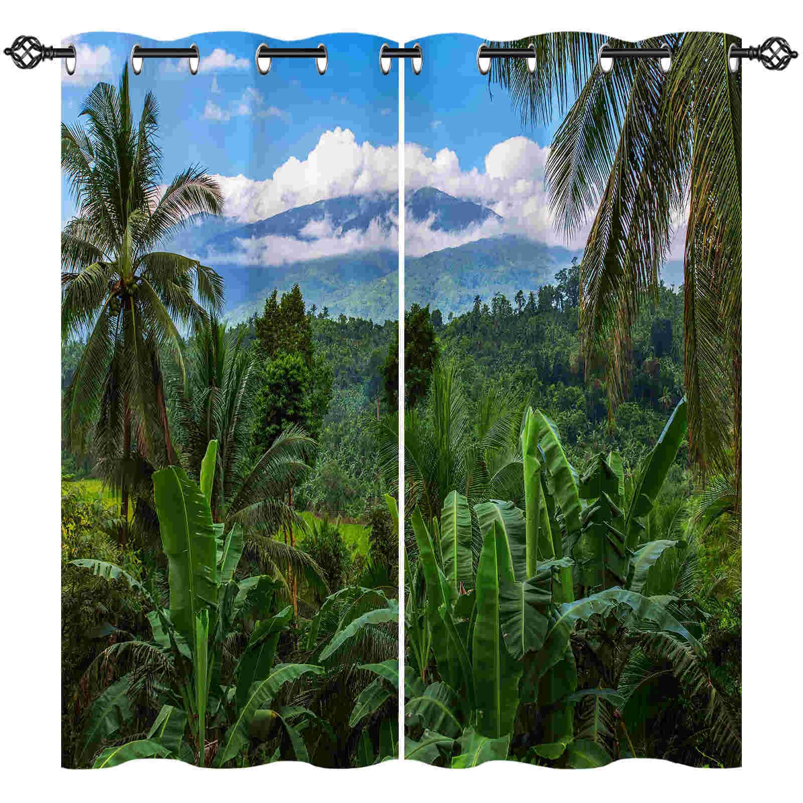ANHOPE Rainforest Curtains Eyelet Ring Top Soft Thermal Insulated Blackout Curtains Nature Tropical Jungle Forest Print Pattern Decorative Window Drapes for Bedroom Living Room 52 x 63 Inch 2 Panels — image 1