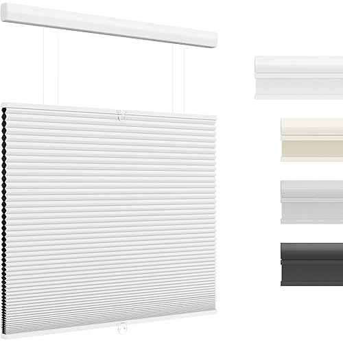 Top Down Bottom Up Cellular Shades Cordless Blackout Light Blocking Honeycomb Shades Pleated Blinds Size 26" W × 64" H, White - Blackout