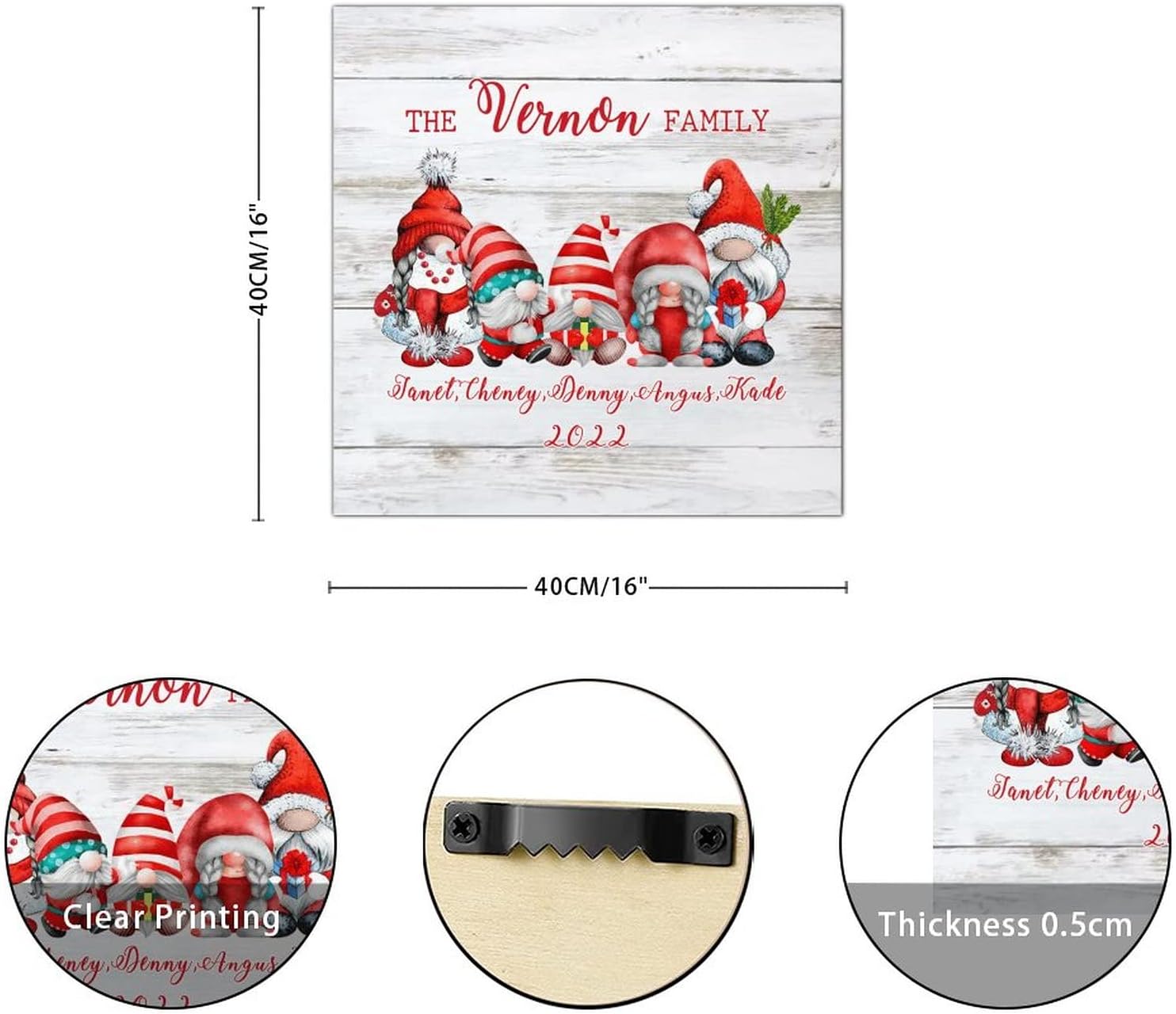 Christmas The Gnome Family Wooden Signs Custom Your Family Member Name Hanging Wall Art Farmhouse Holy Night Home Family Wall Decorative For Living Room Bedroom Dining Room Housewarming Gift 16x16in