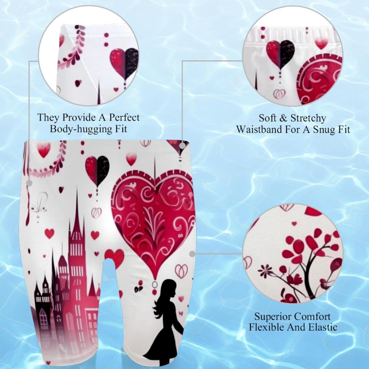 Valentine's Day Men's Swim Jammers for Training, Swim Shorts for Boy Dry Quick Youth Boys Jammer Swimwear