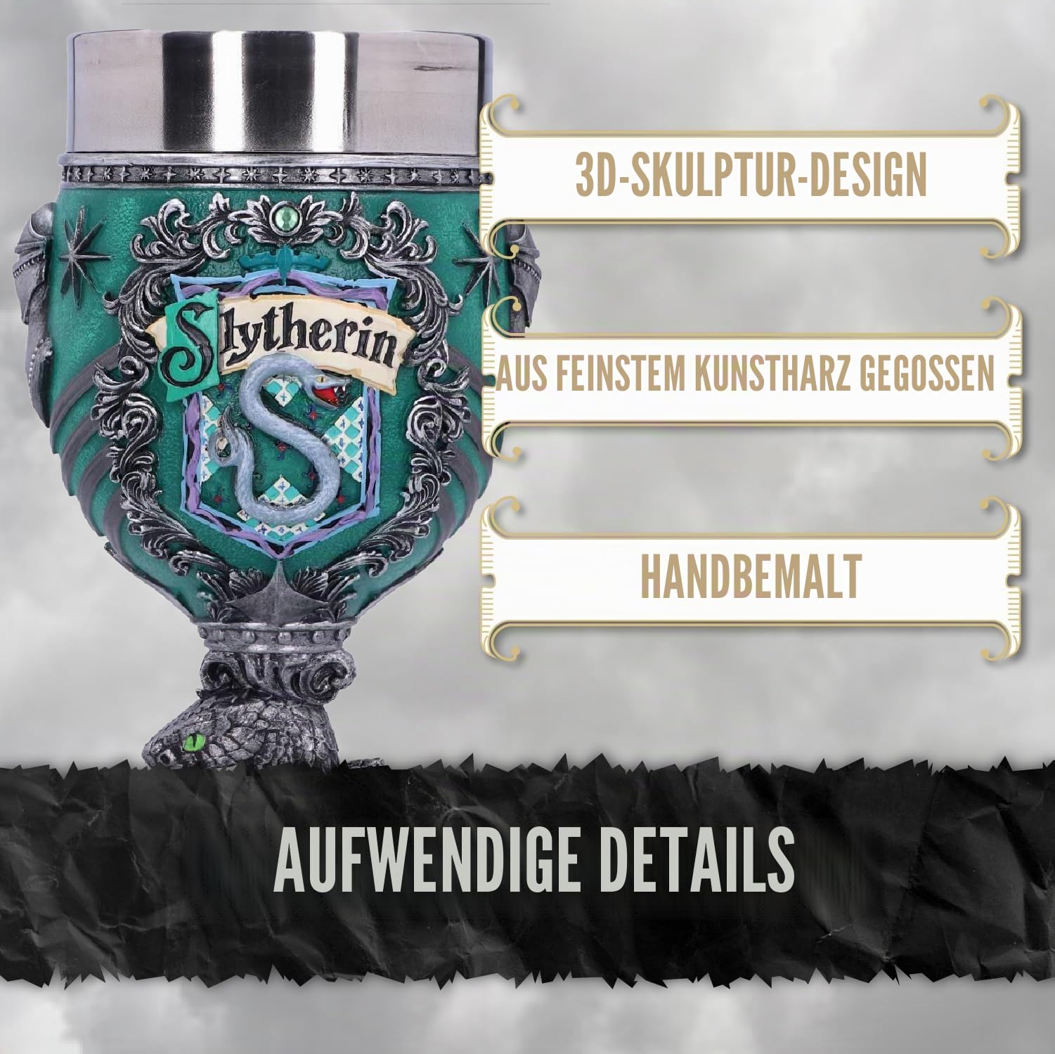 Nemesis Now Harry Potter Slytherin Hogwarts House Collectable Goblet, Harz, Grün Silber, 1.25 picometer