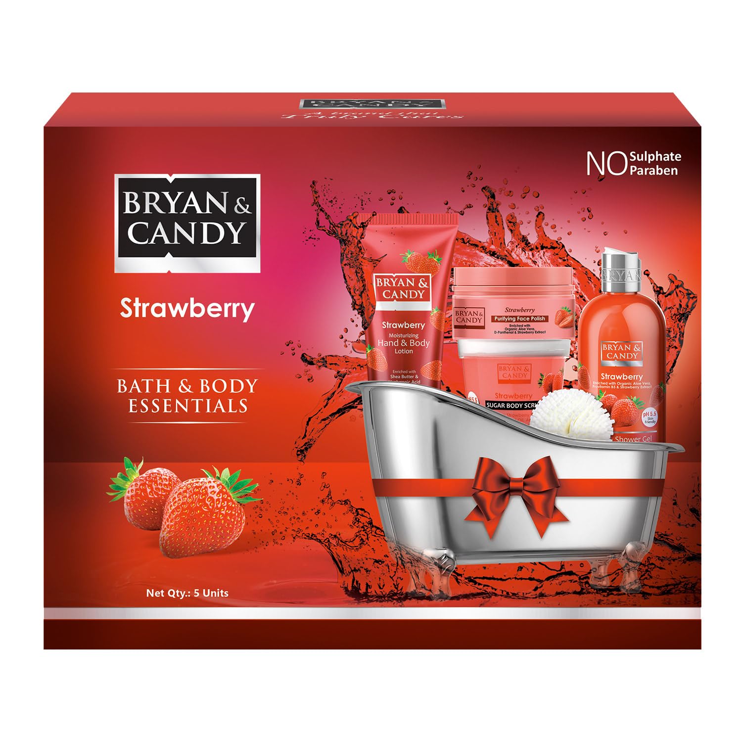 Bryan & Candy Bath Tub Essentials|Gift Set For Women And Men | Complete Home Spa Experience (Strawberry Tub Kit)