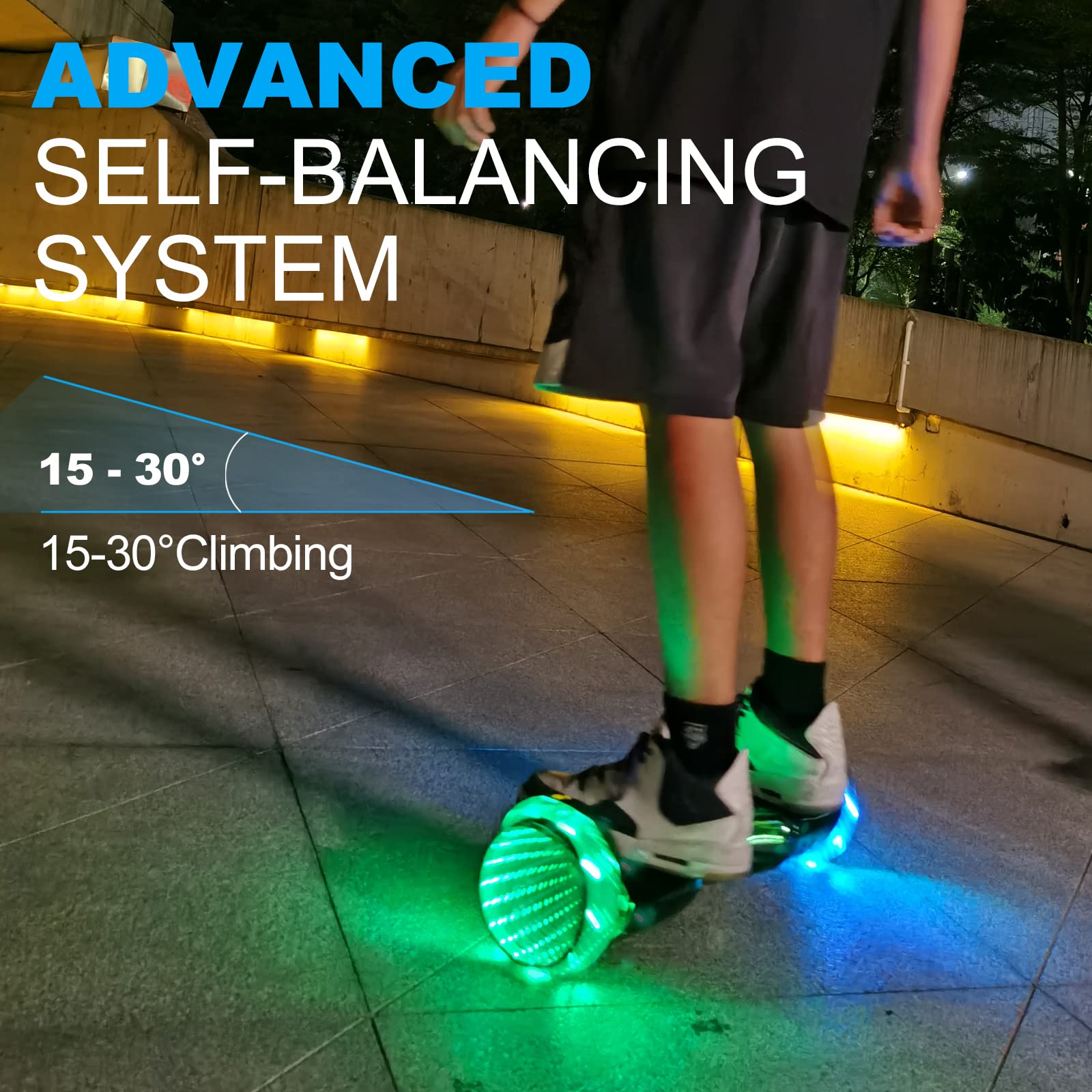 SISIGAD Offroad Hoverboard Kinder Adults mit Bluetooth-Lautsprechern 3D-LED-Licht, 6,5" Reifen Leistungsstarke große Batterie Hoverboard, verbesserte Sicherheit