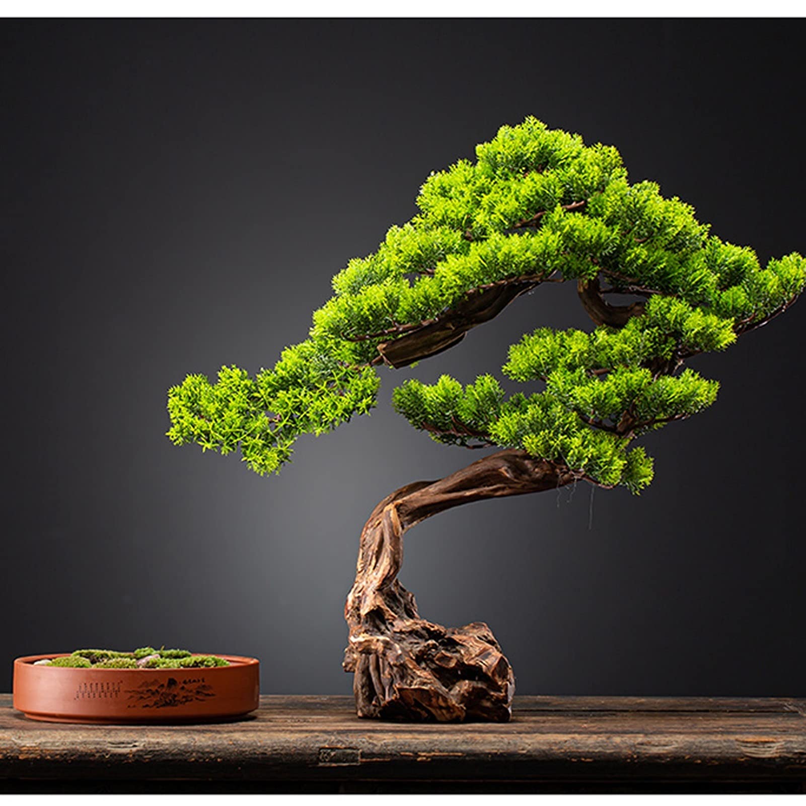 NGDFGR Handmade Welcome Pine Cliff Cypress Simulation Bonsai Living Room Hotel Entrance Decoration Ornaments Purple Sand Flower Pot Potted Plants Fake Plant,C
