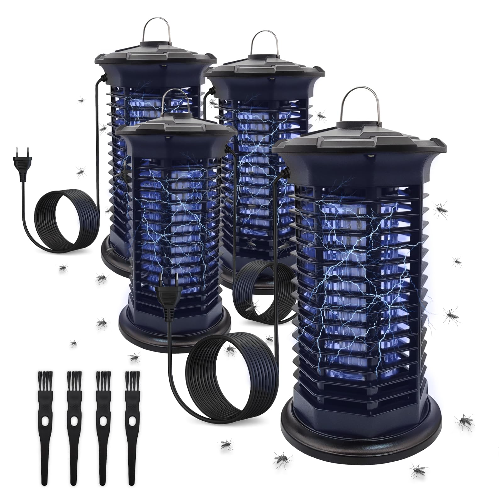 LED ATOMANT 4X Elektrischer Insektenvernichter 11W 1000V UVA für 35m² | Schutzgitter, Auffangschale und Reinigungsbürste inklusive
