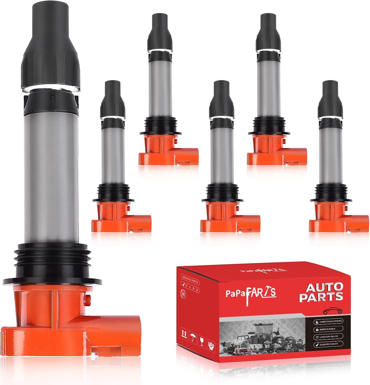 PAPAPARTS Set of 6 Ignition Coil Pack UF569 Compatible with Chevy Malibu Impala Camaro Equinox Cadillac SRX ATS CTS XTS Buick Enclave Pontiac Torrent Saab GMC Terrain Acadia Suzuki Saturn
